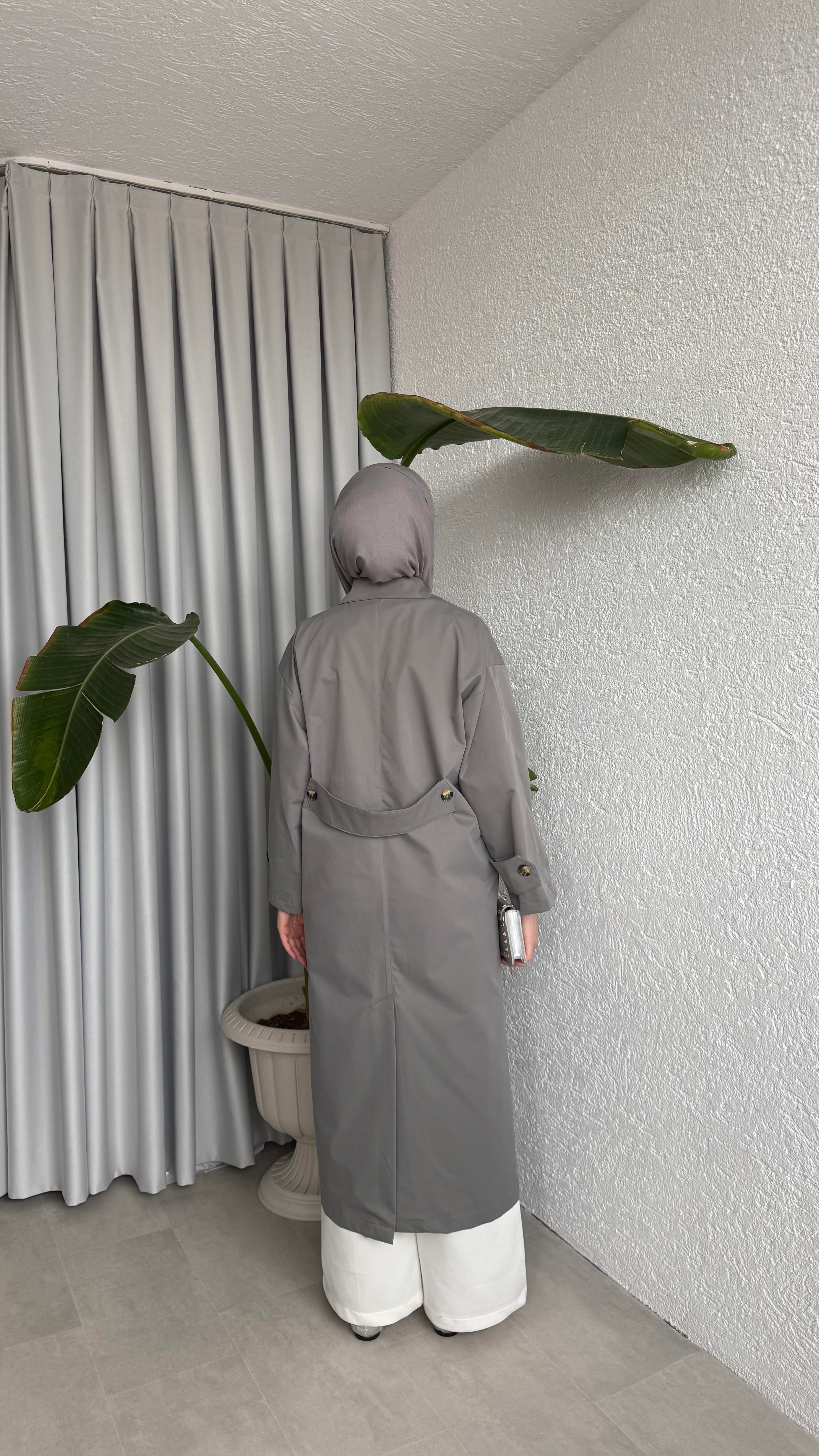 DÜĞMELİ UZUN TRENÇ - ANTRASİT