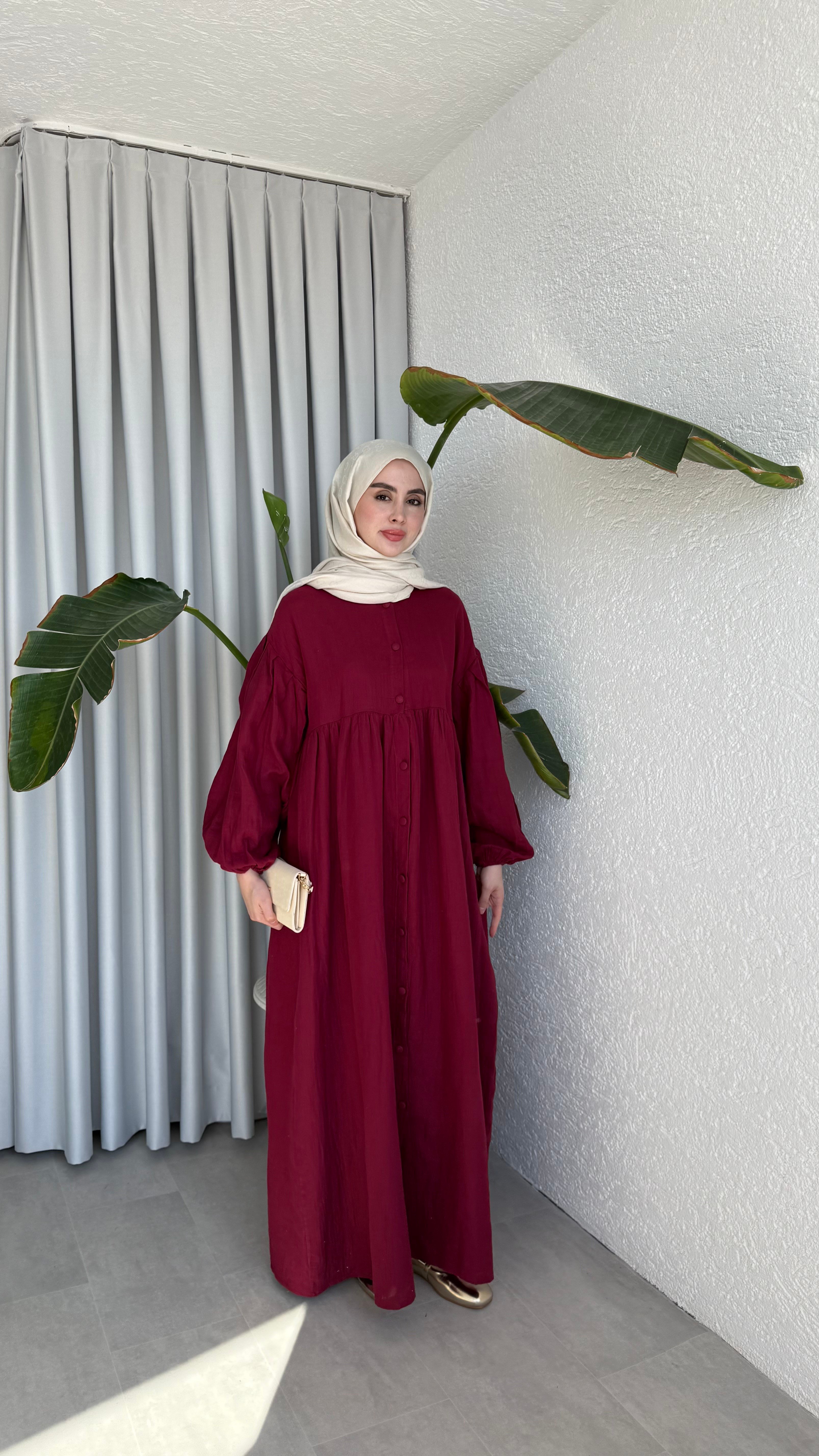 FARAH MÜSLİN ELBİSE - BORDO