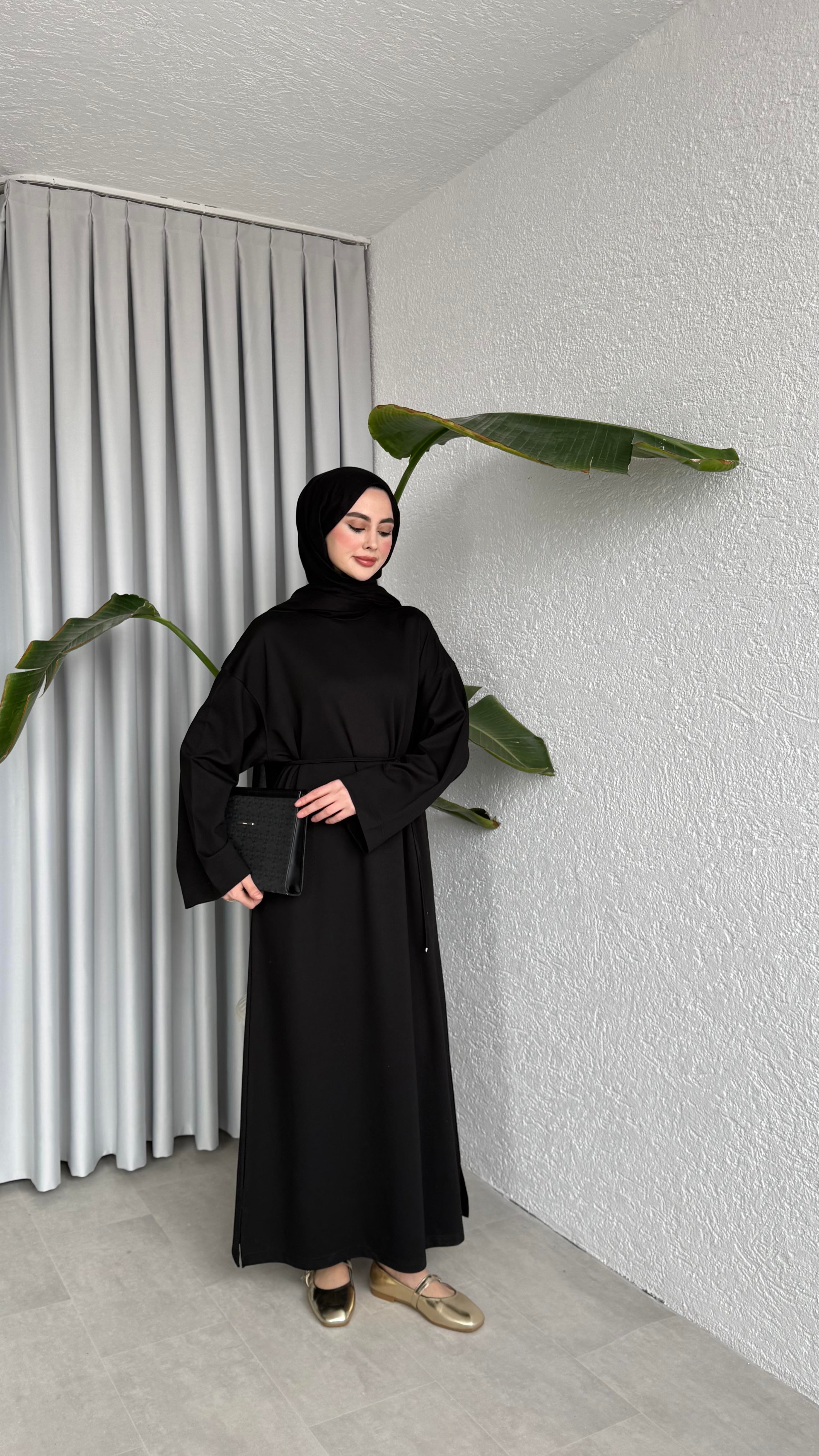 İKİ İPLİK OVERSİZE ELBİSE - SİYAH