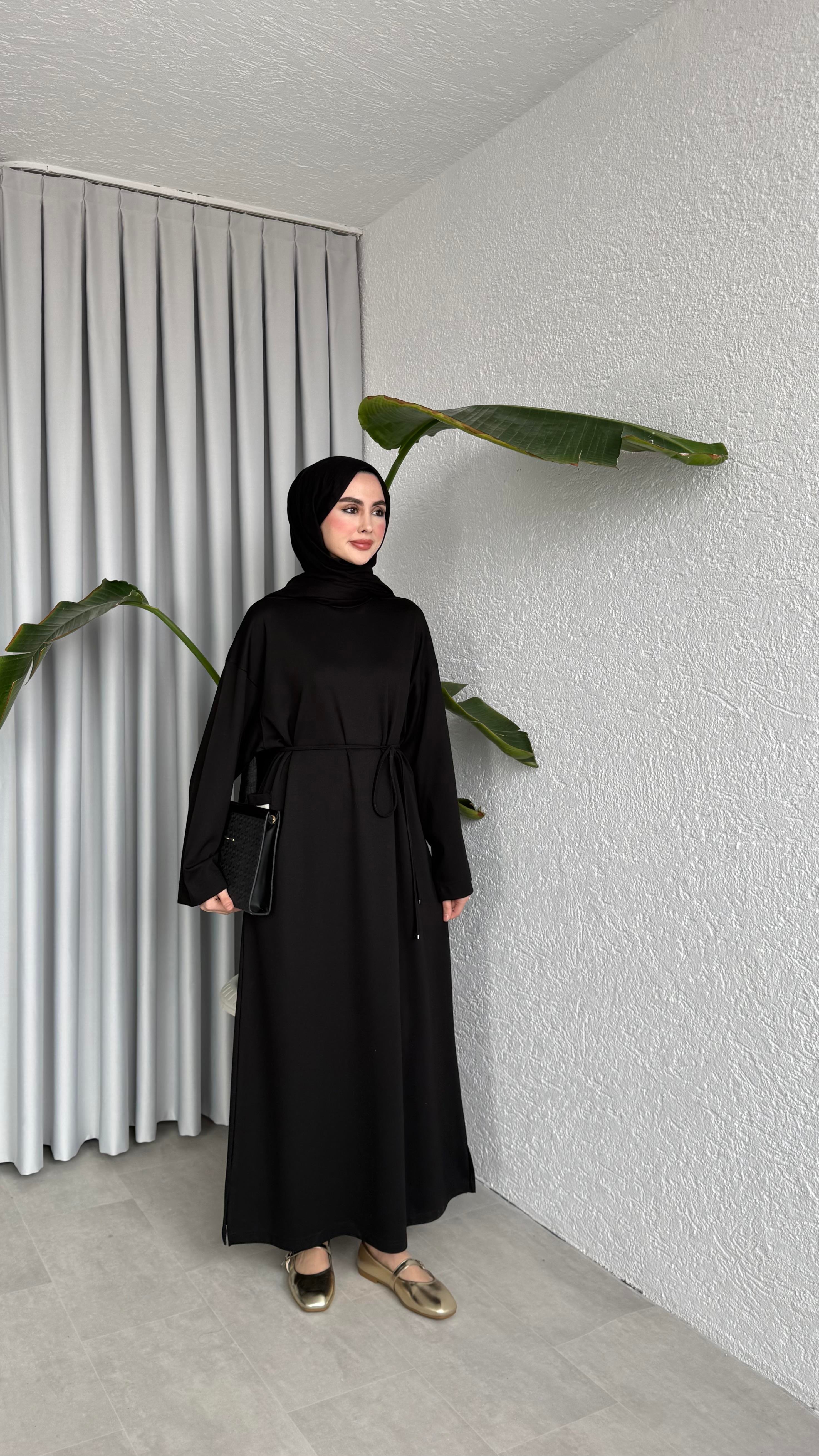 İKİ İPLİK OVERSİZE ELBİSE - SİYAH