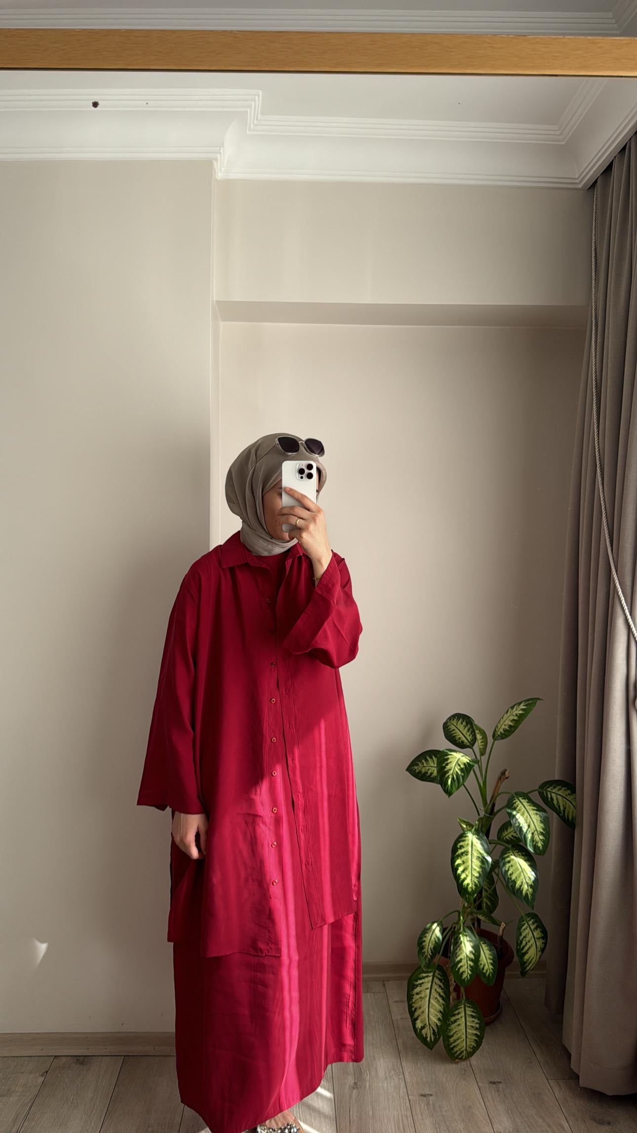 İKİ PARÇALI MODAL ELBİSE - BORDO