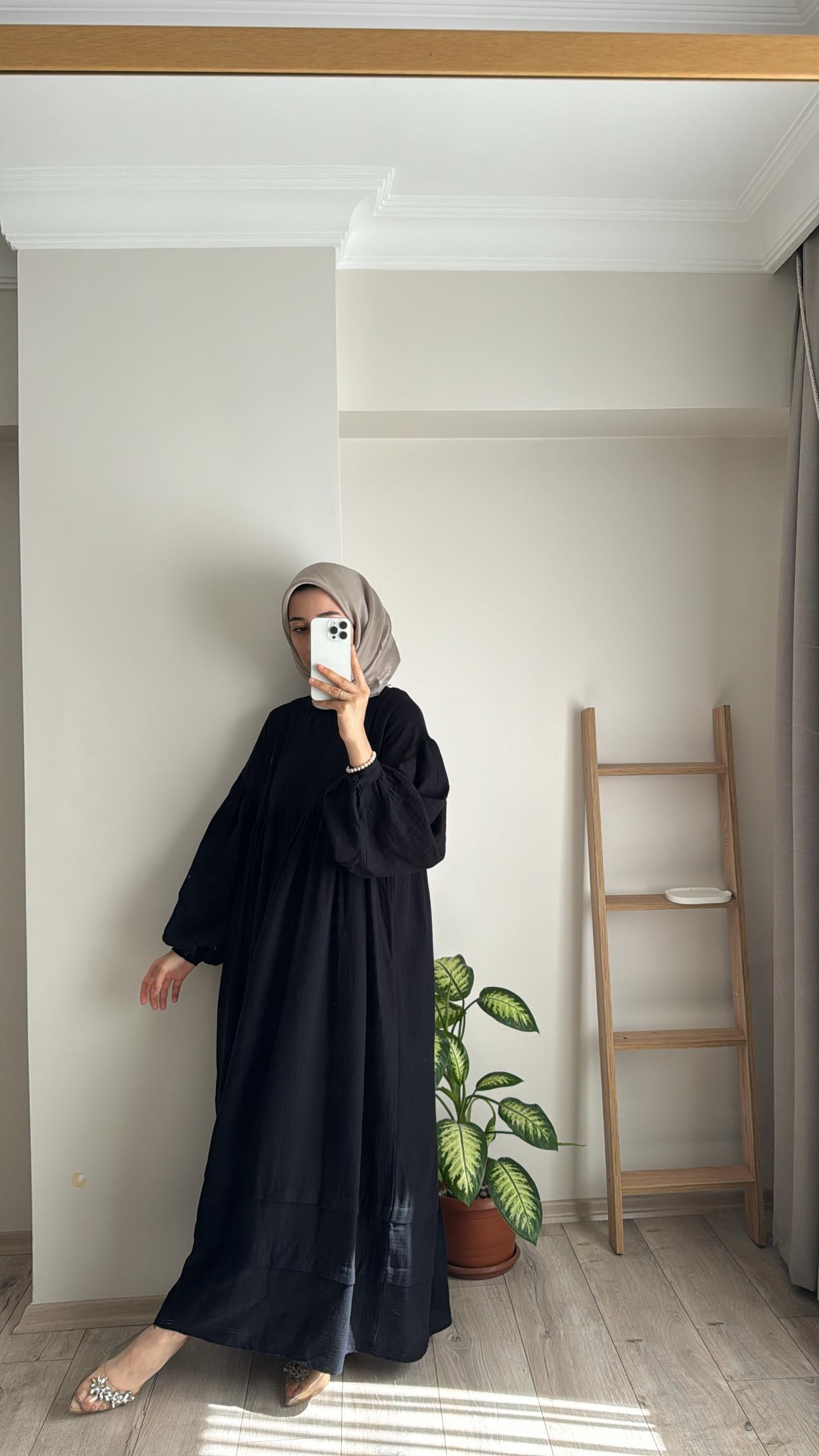 MÜSLİN ELBİSE SİYAH