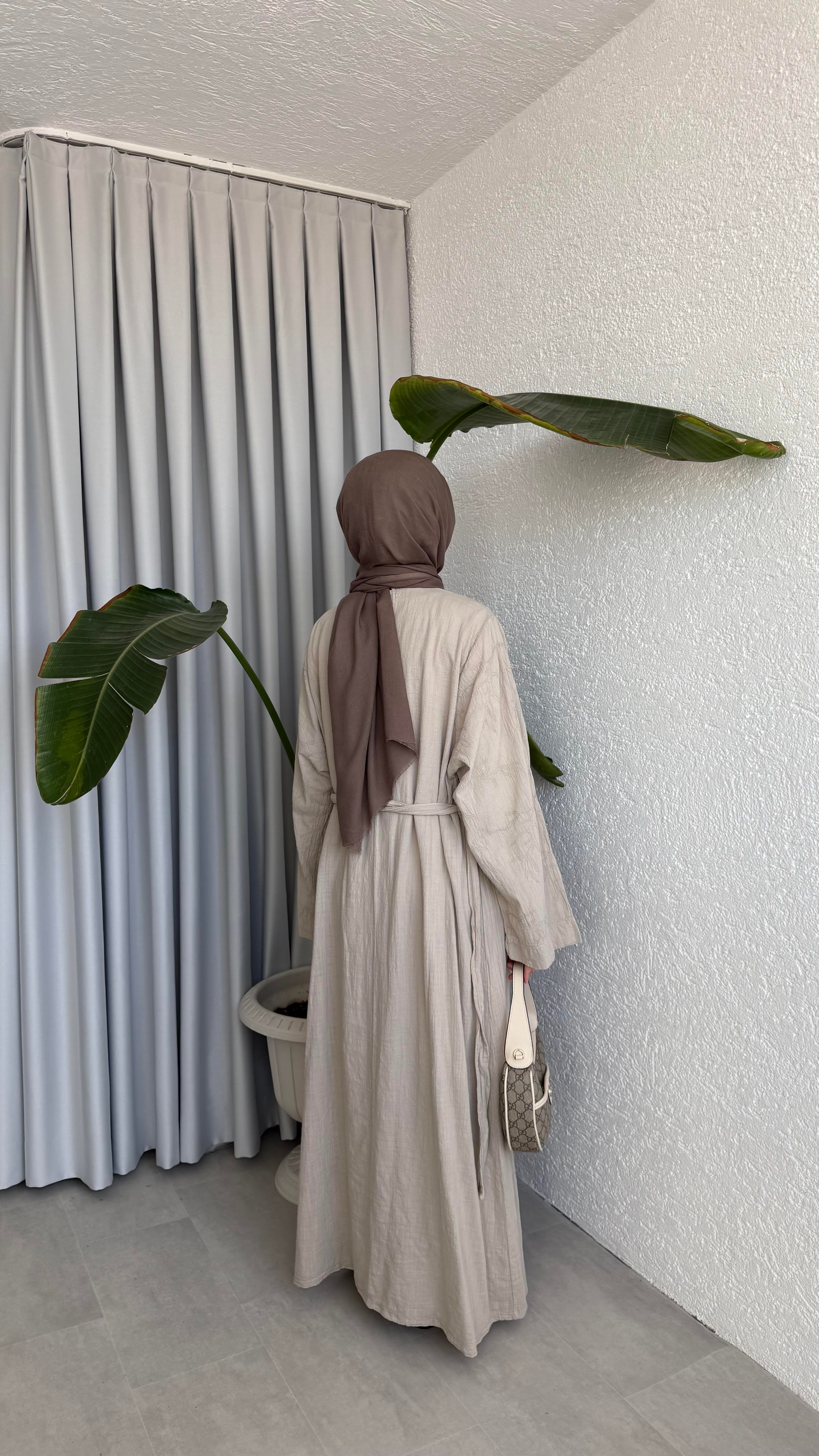 NAKIŞLI ELBİSE - BEJ 