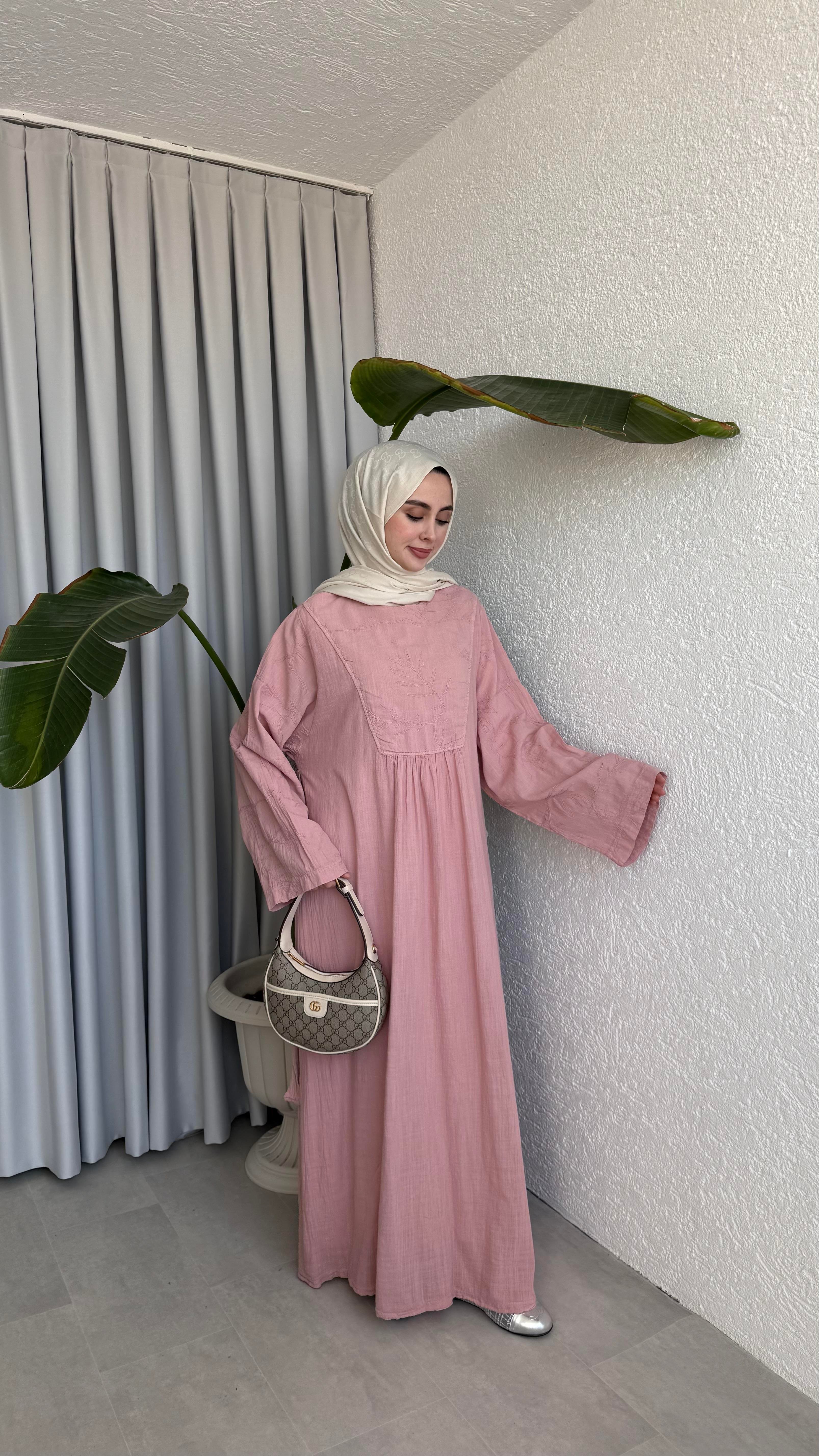 NAKIŞLI ELBİSE - PEMBE