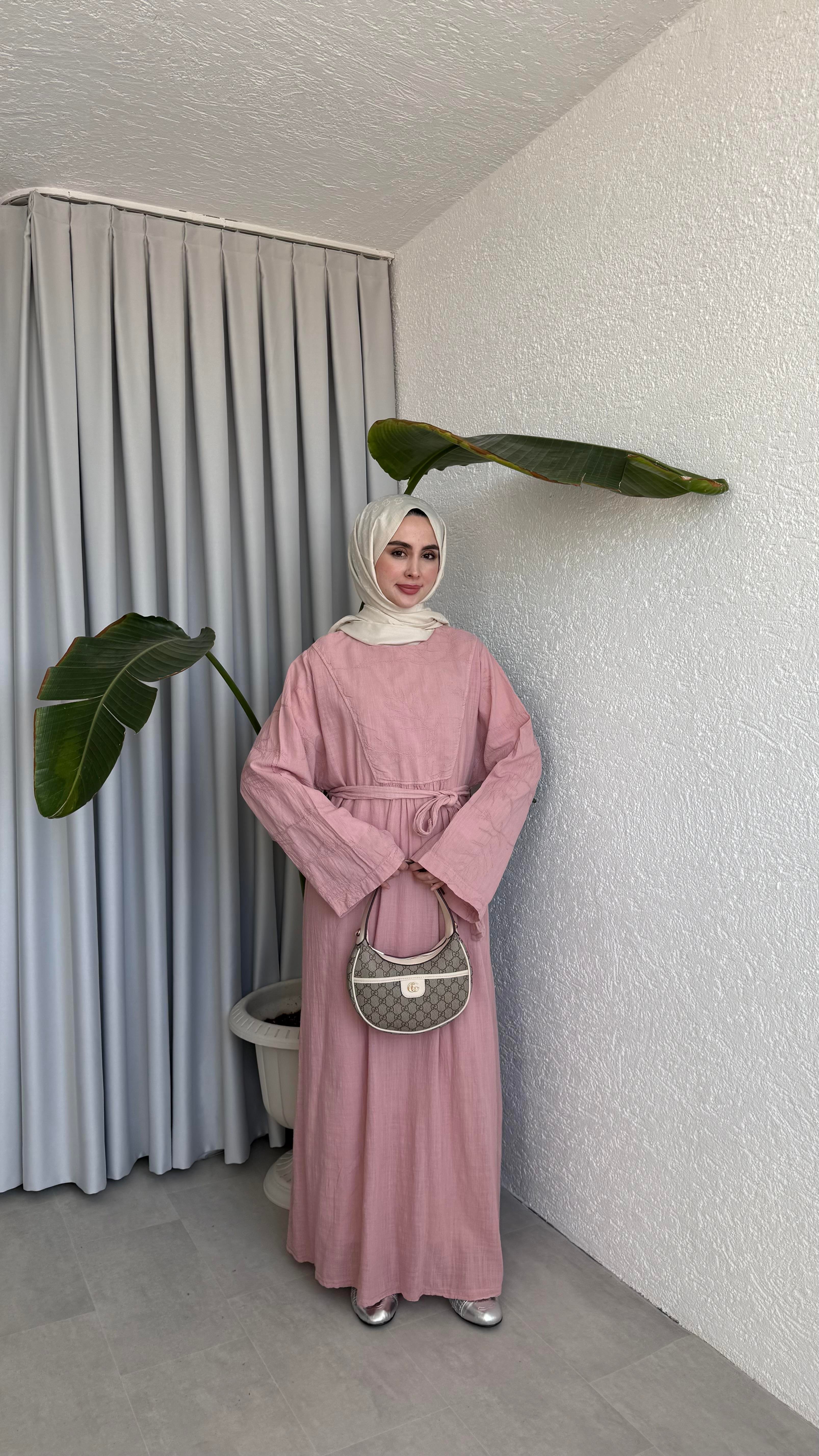 NAKIŞLI ELBİSE - PEMBE