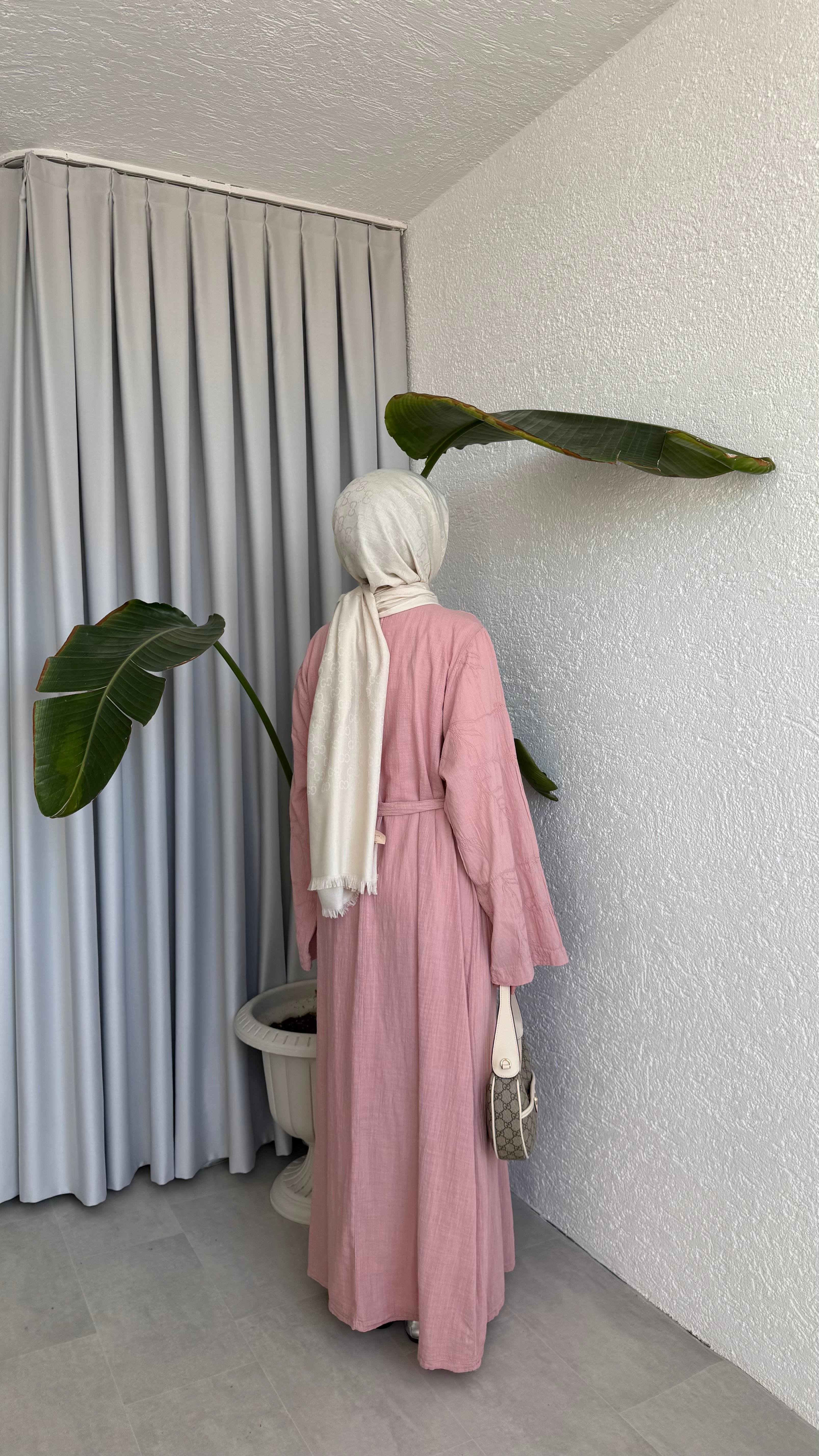 NAKIŞLI ELBİSE - PEMBE