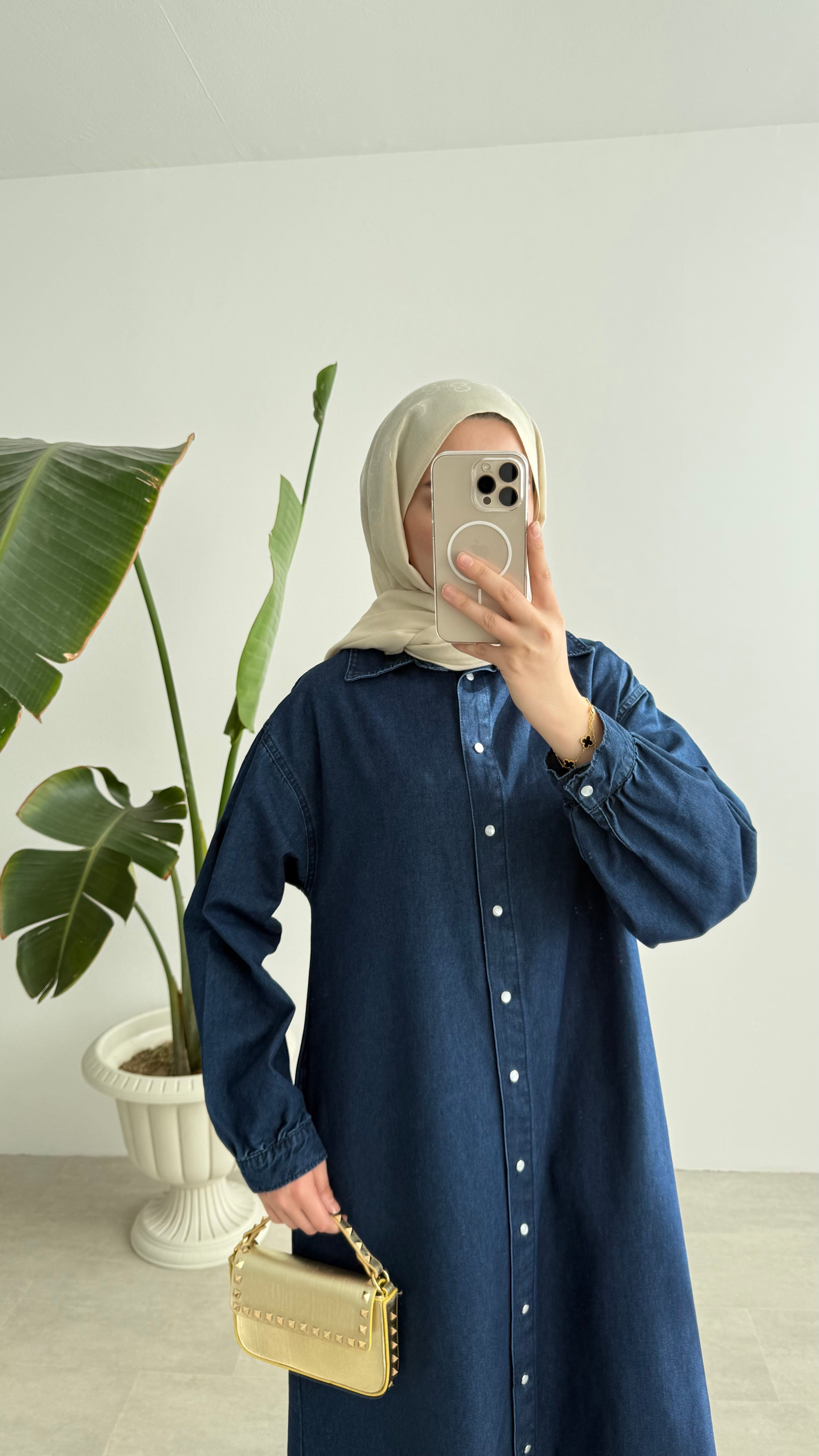 RAHAT KESİM DENİM ELBİSE - LACİVERT