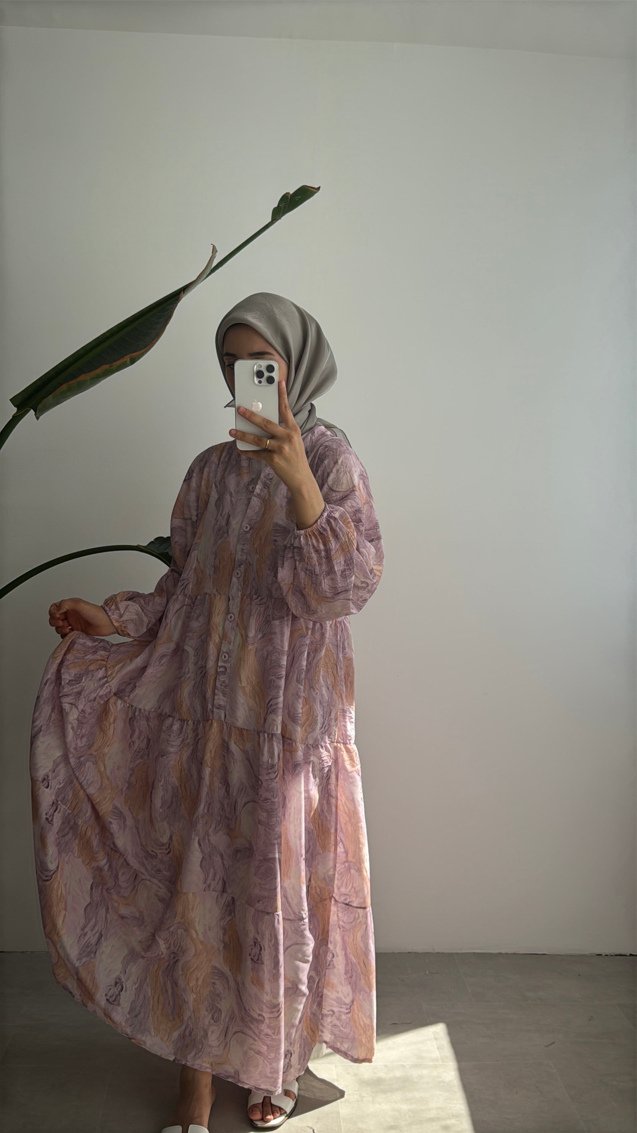 VUAL DESENLİ ELBİSE -  PEMBE