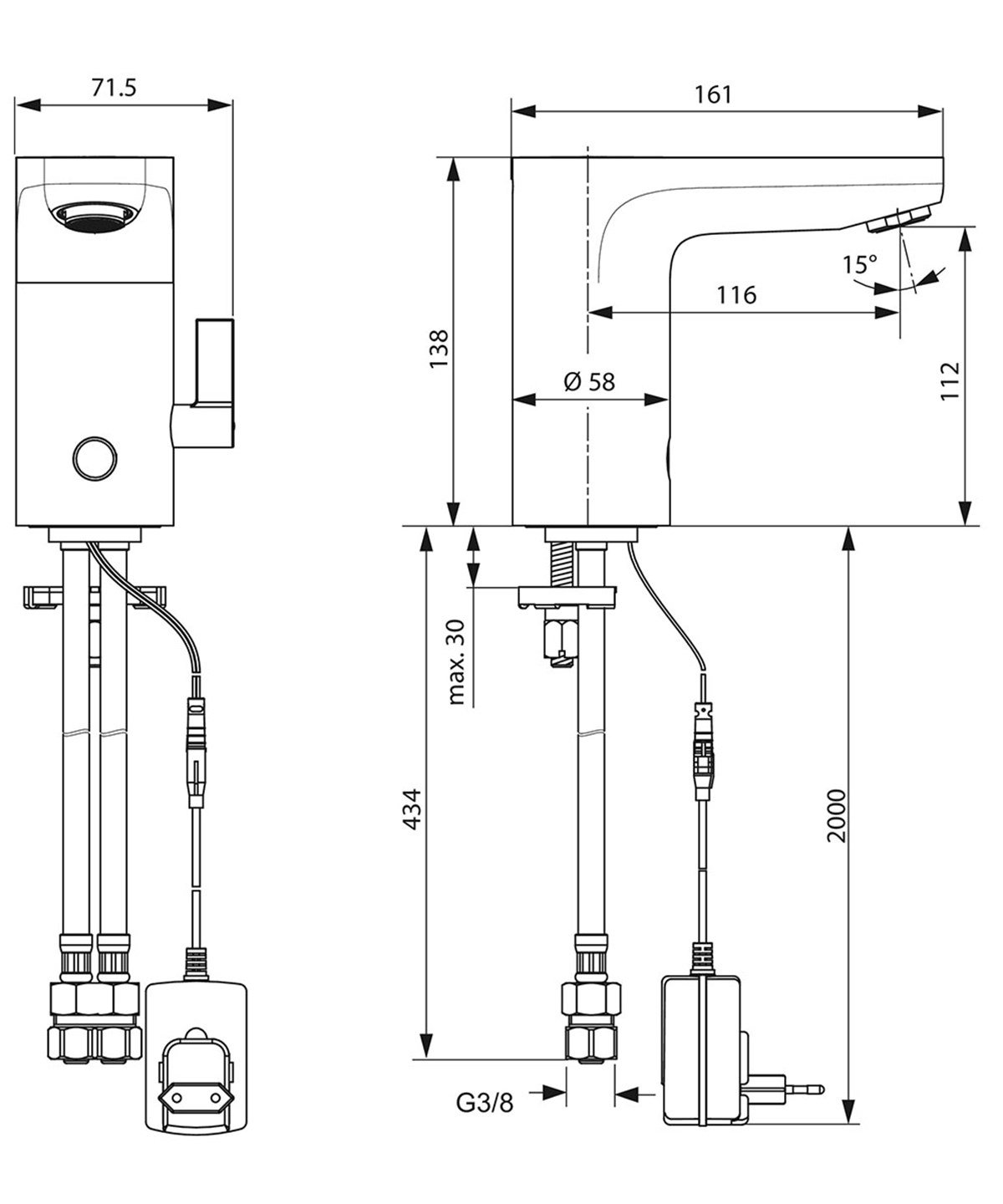 Ceraplus Sensörlü Lavabo Bataryası Elektrikli-Çift Su Girişli
