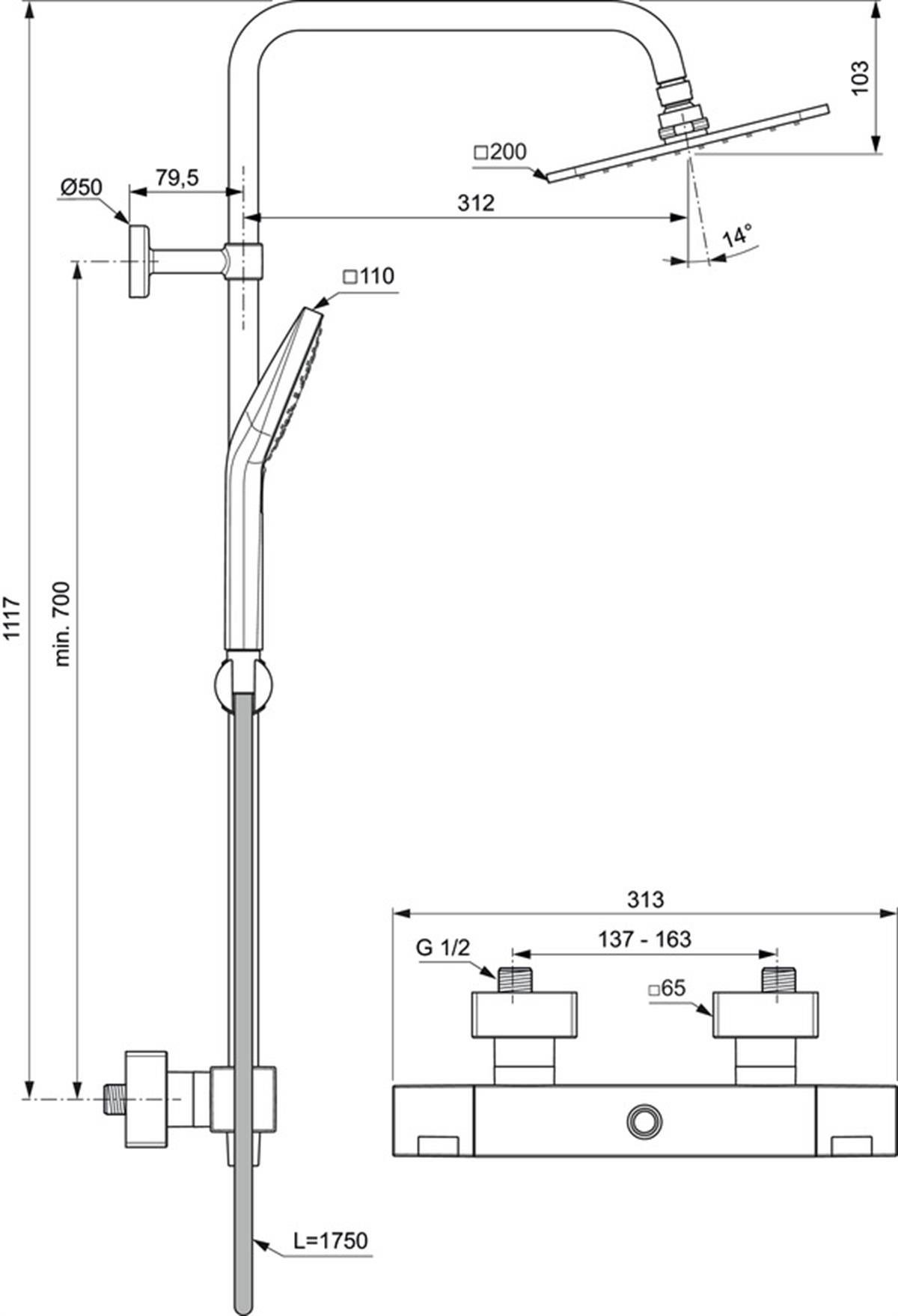 Duş Kolonları ve Duş PanelleriIdeal StandardA7540AAIdeal StandardCeratherm C100 Termostatik Duş SistemiCeratherm C100 Termostatik Duş Sistemi