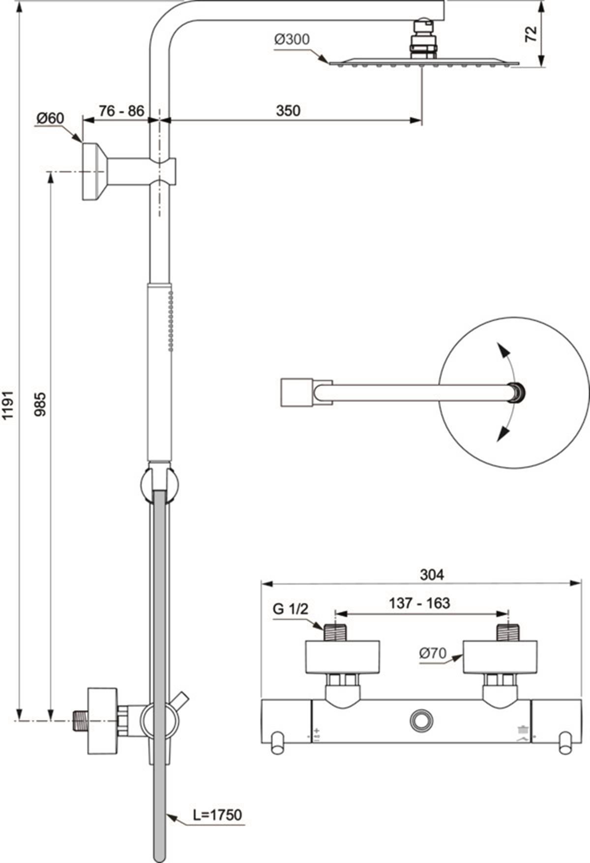 Duş Kolonları ve Duş PanelleriIdeal StandardA7589GNIdeal StandardCeraTherm T125 Termostatik Duş Sistemi Gümüş FırtınaCeraTherm T125 Termostatik Duş Sistemi Gümüş Fırtına