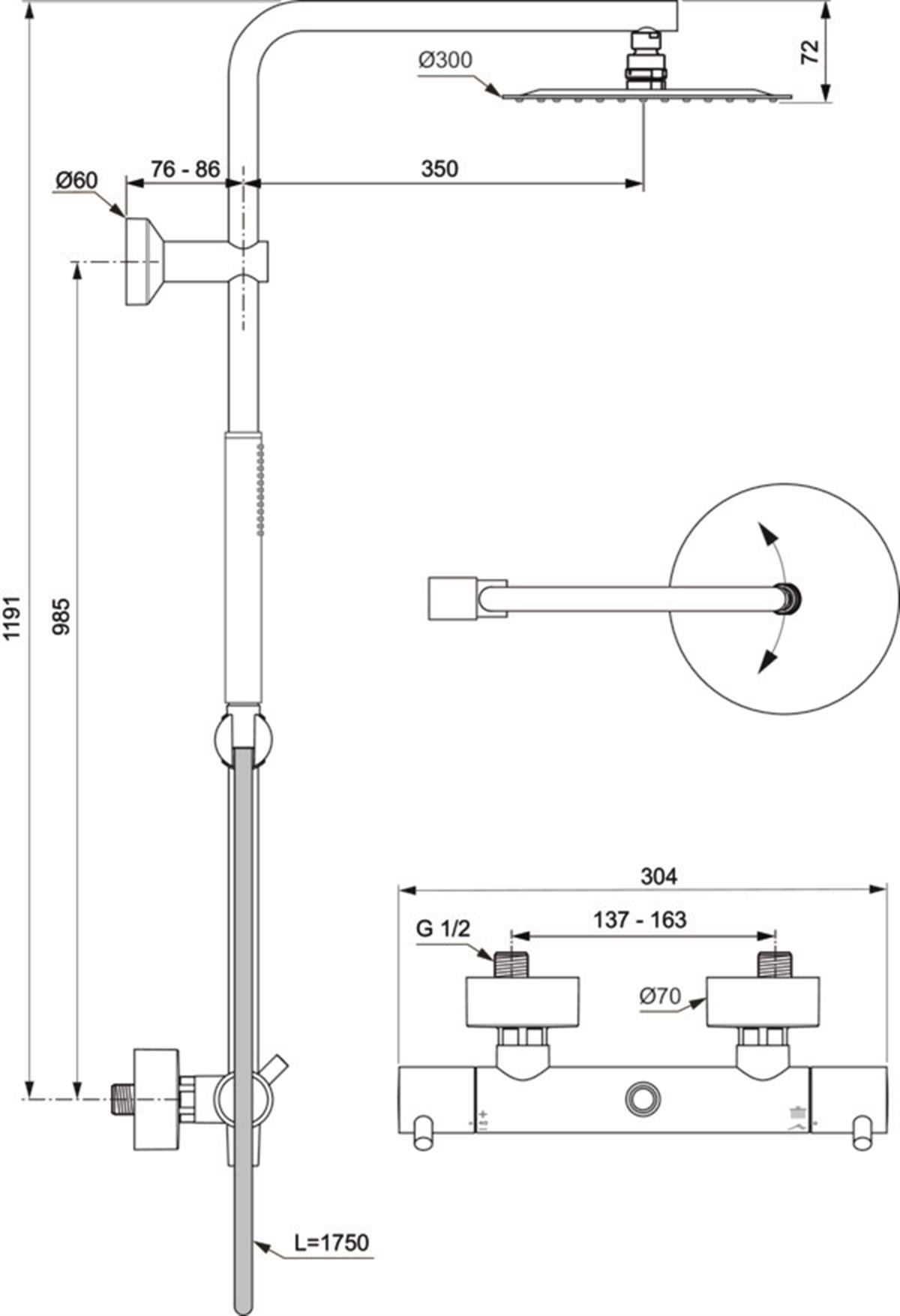 Duş Kolonları ve Duş PanelleriIdeal StandardA7589AAIdeal StandardCeraTherm T125 Termostatik Duş Sistemi KromCeraTherm T125 Termostatik Duş Sistemi Krom