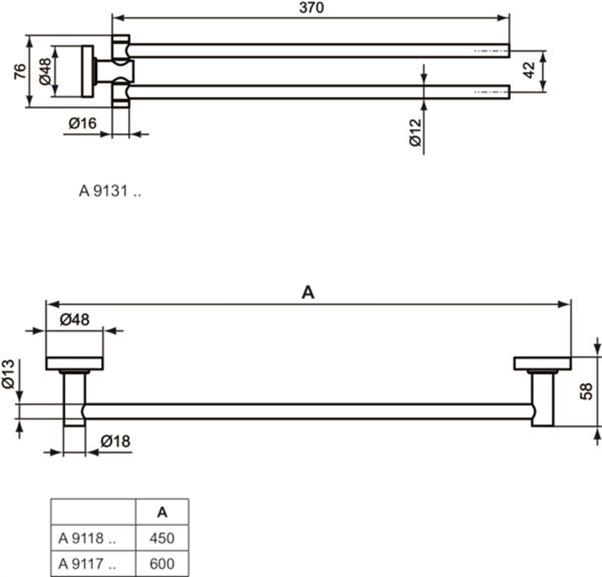 HavlulukIdeal StandardA9117XGIdeal StandardIOM Uzun Havluluk-50 cm Mat SiyahIOM Uzun Havluluk-50 cm Mat Siyah
