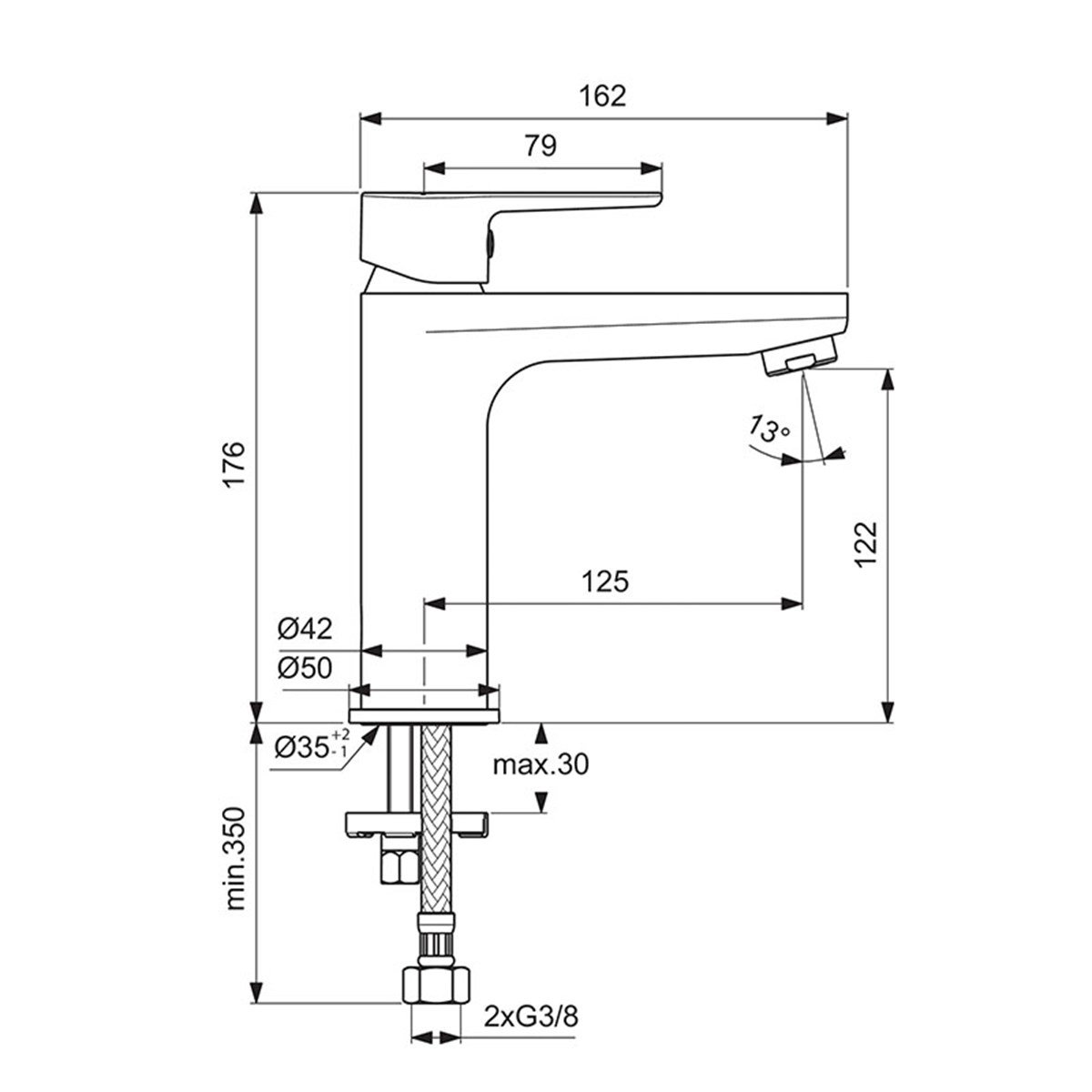 Ideal Standard Cerafine O H120 Lavabo Bataryası 5L/dk Mat Siyah Sifon Kumandasız