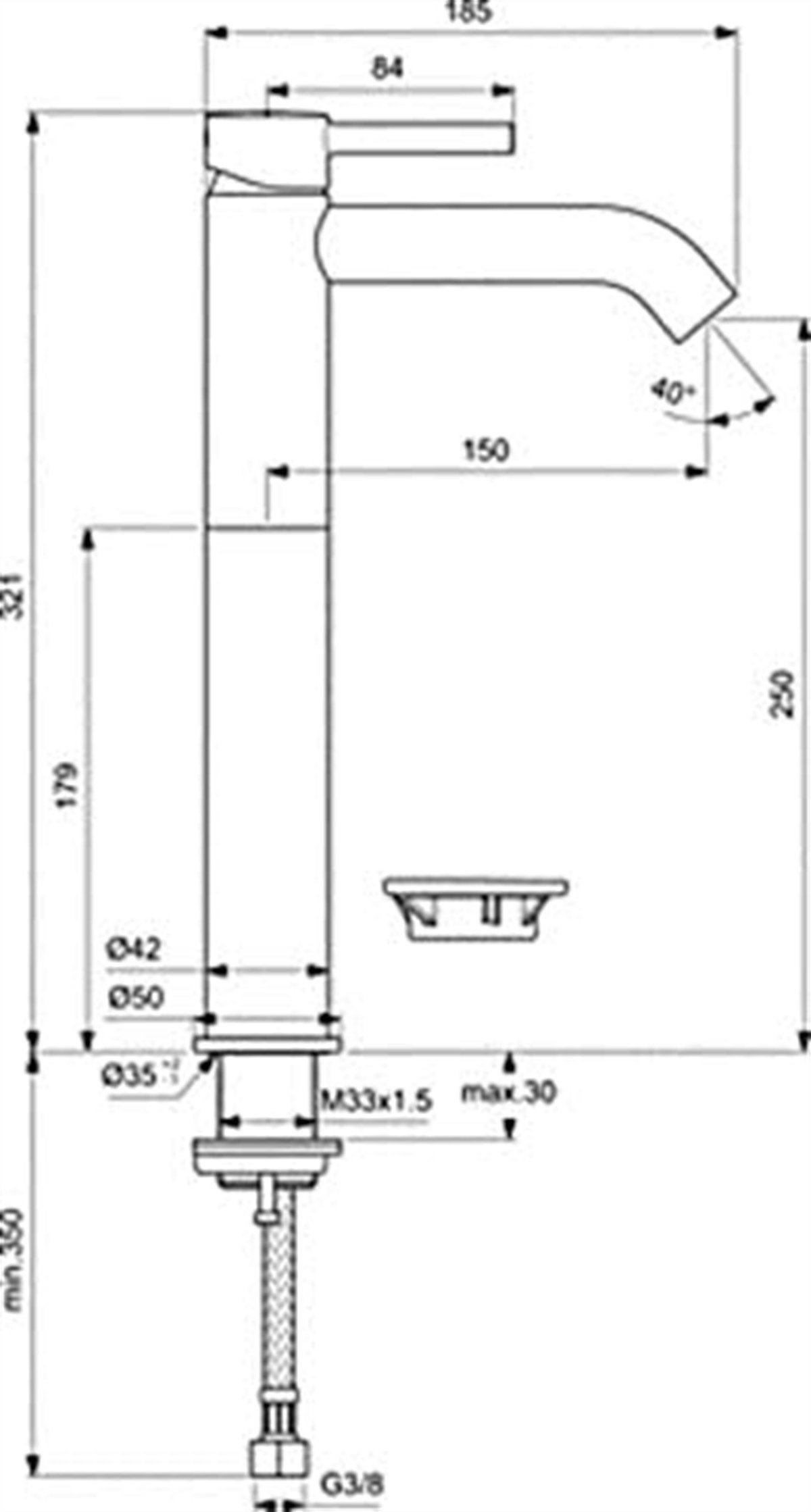 Ideal Standard Ceraline Yüksek Lavabo Bataryası Sifon Kumandasız-5 L/dk