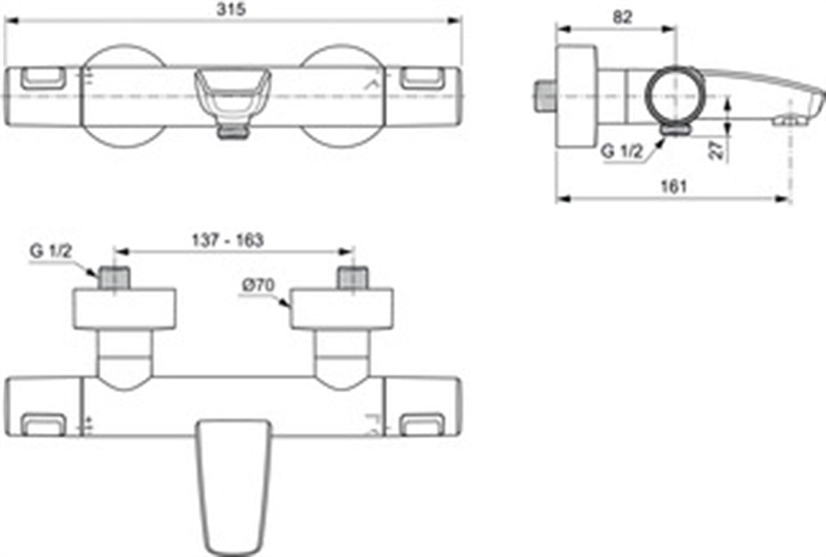 Ideal Standard Ceratherm T25 Termostatik Banyo Bataryası Mat Siyah