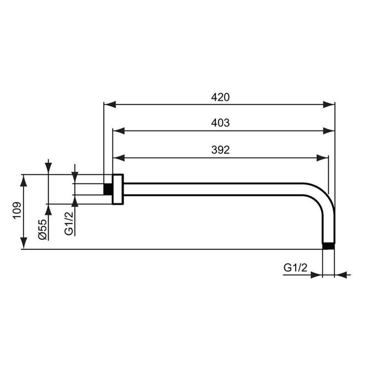 Ideal Standard IdealRain Duvardan Duş Kolu-40 cm Mat Siyah