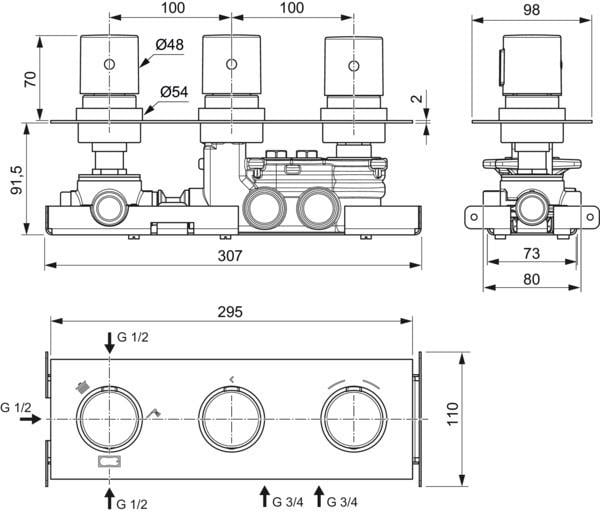 MARKA}Ankastre Banyo BataryasıA7664AAİdeal Standard Ceratherm C100 Termostatik Ankastre Banyo Bataryası-Chrome-KIT1+KIT2-3 Çıkışlı