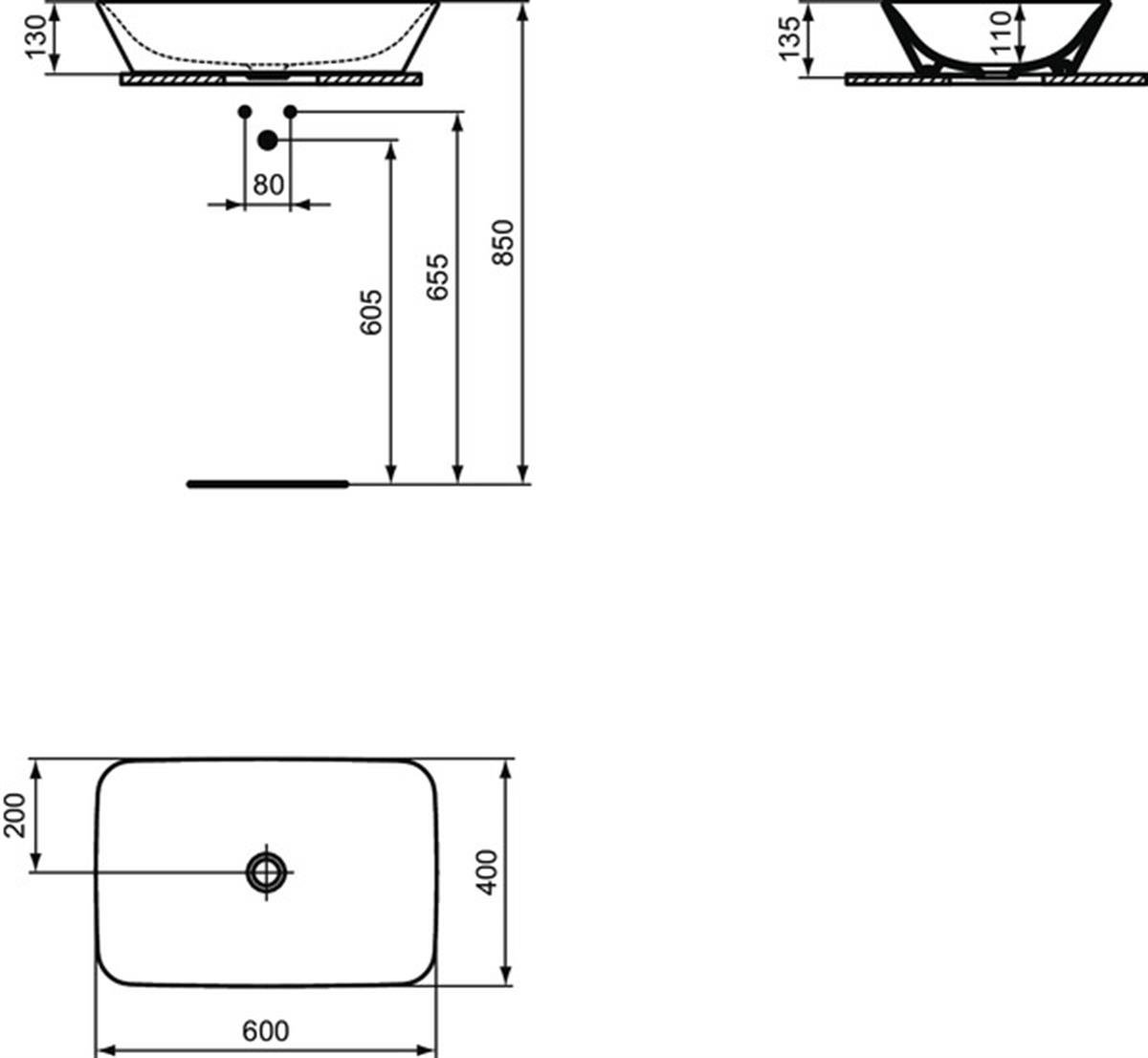 MARKA}Çanak LavabolarE034801Connect Air Tezgah Üstü Dikdörtgen Çanak Lavabo 60 cm