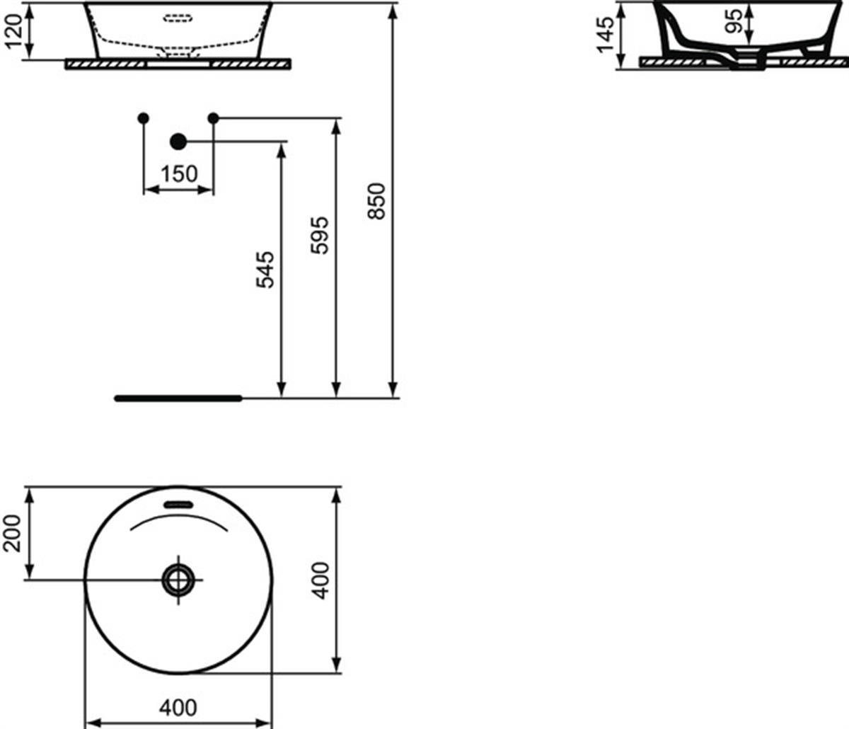 MARKA}Çanak LavabolarE1413V2Ipalyss Tezgah Üstü Yuvarlak Çanak Lavabo 40cm-Parlak Siyah