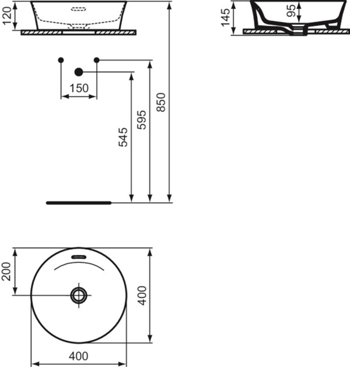 MARKA}Çanak LavabolarE1413V7Ipalyss Tezgah Üstü Yuvarlak Çanak Lavabo 40cm-Pudra