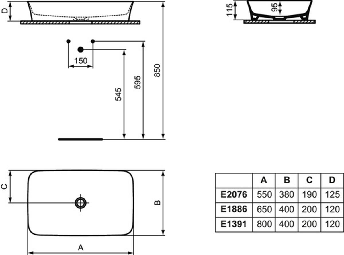 MARKA}Çanak LavabolarE1886V3Ipalyss Tezgah Üstü Dikdörtgen Çanak Lavabo 65cm-Mat Siyah