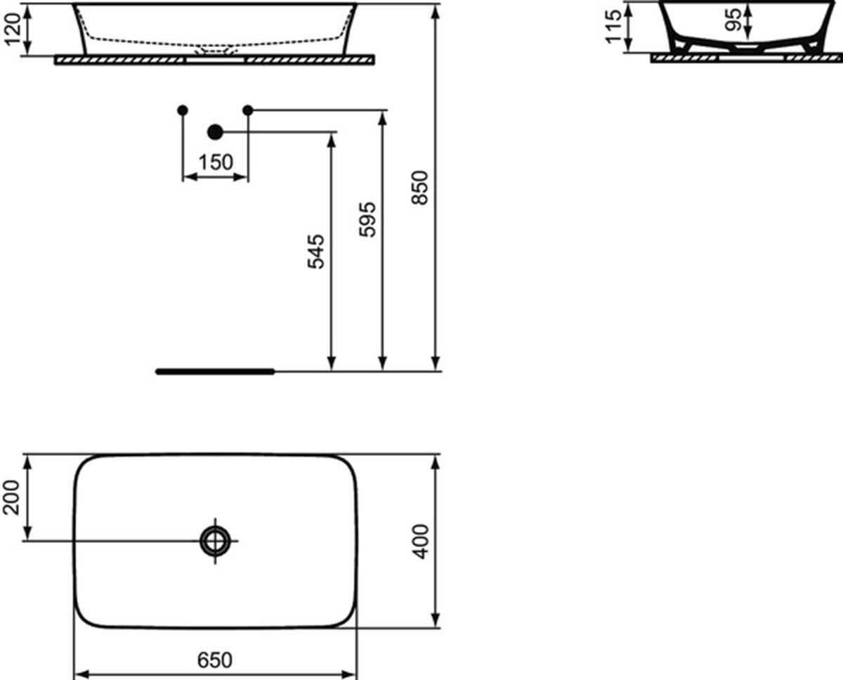 MARKA}Çanak LavabolarE1886X8Ipalyss Tezgah Üstü Dikdörtgen Çanak Lavabo 65cm-Barut