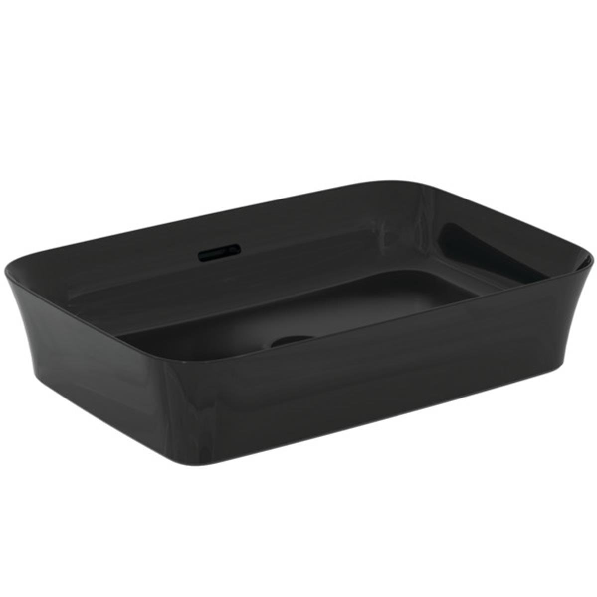 MARKA}Çanak LavabolarE2078V2Ipalyss Tezgah Üstü Dikdörtgen Çanak Lavabo 55cm-Parlak Siyah