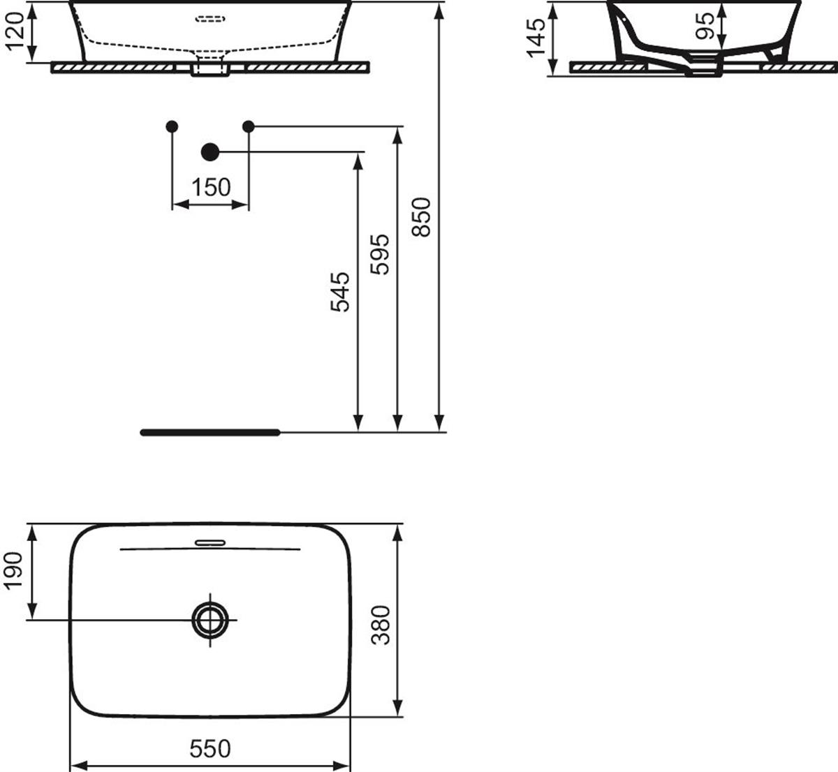 MARKA}Çanak LavabolarE2078X8Ipalyss Tezgah Üstü Dikdörtgen Çanak Lavabo 55cm-Barut