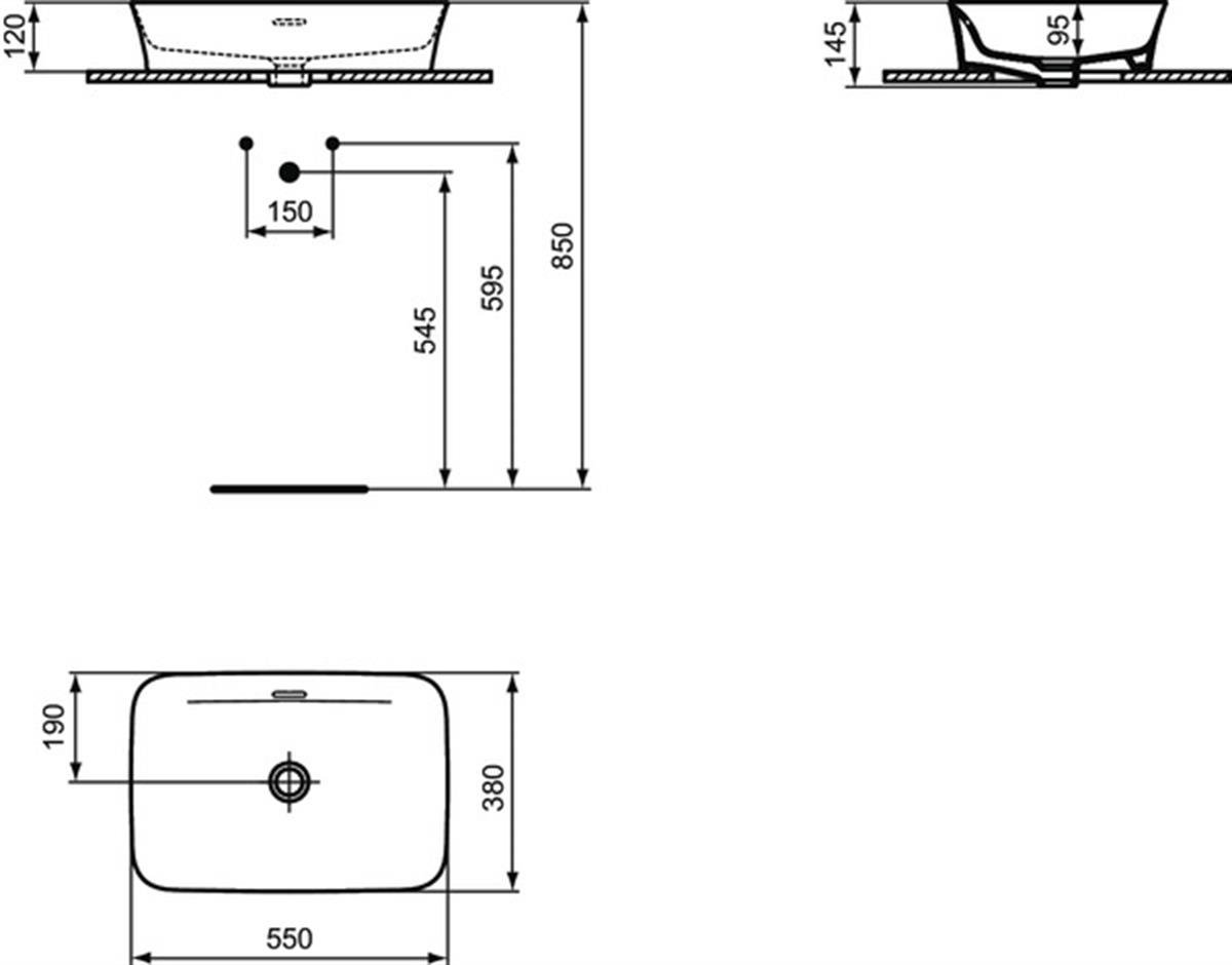 MARKA}Çanak LavabolarE2078X9Ipalyss Tezgah Üstü Dikdörtgen Çanak Lavabo 55cm-Adaçayı