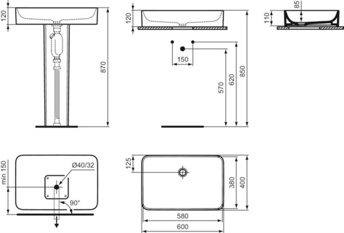 MARKA}Çanak LavabolarT369801Conca Tezgah Üstü Dikdörtgen Çanak Lavabo 60 cm