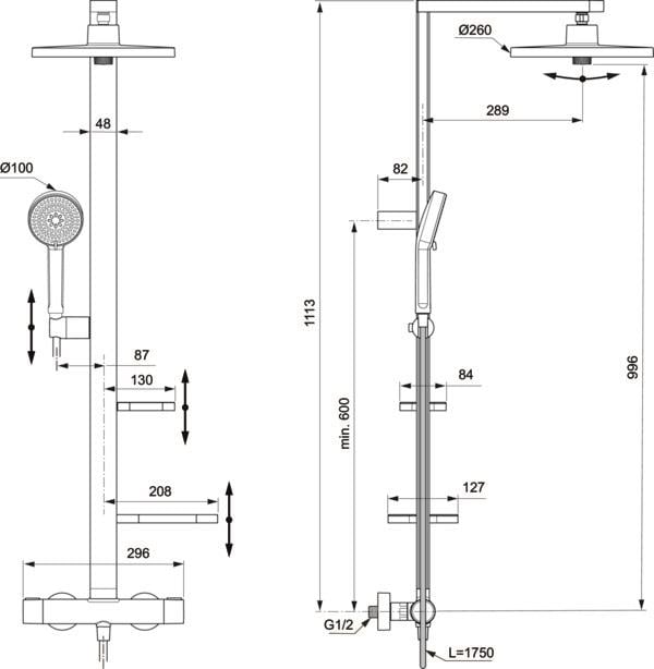 MARKA}Duş Kolonları ve Duş PanelleriBD583SIİdeal Standard Ceratherm Alu+ Termostatik Duş Sistemi-Silver