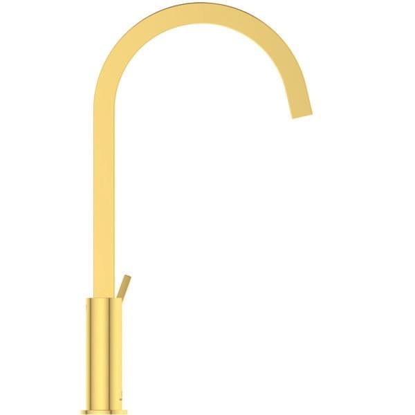 MARKA}Kuğu Borulu Eviye BataryasıBD411A2İdeal Standard Gusto Kuğu Eviye Bataryası-Brushed Gold-Kare Borulu