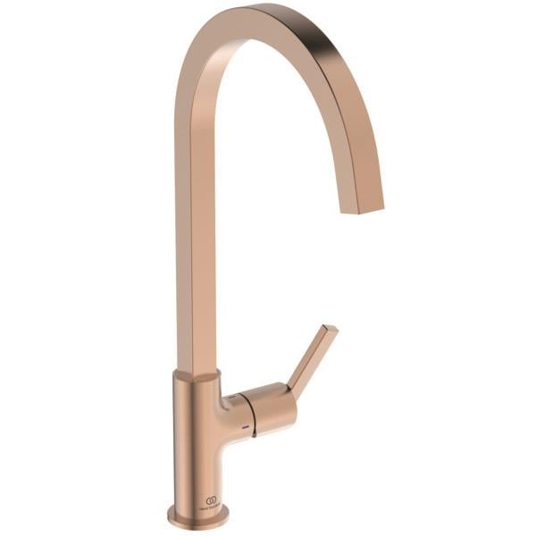 MARKA}Kuğu Borulu Eviye BataryasıBD411J4İdeal Standard Gusto Kuğu Eviye Bataryası-Sunset Rose-Kare Borulu