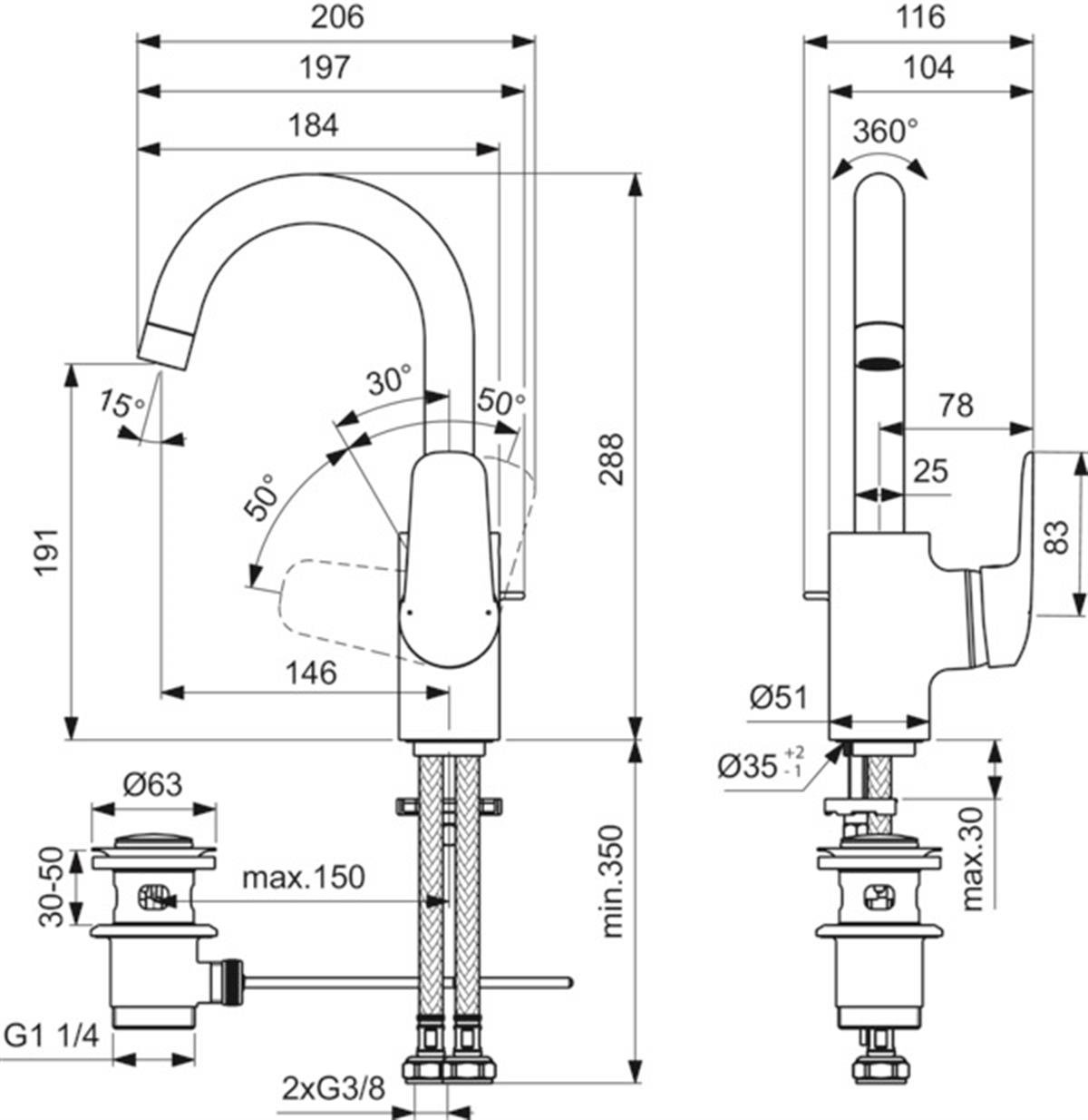 MARKA}Lavabo BataryasıB1716AACeraflex Kuğu Lavabo Bataryası Sifon Kumandalı