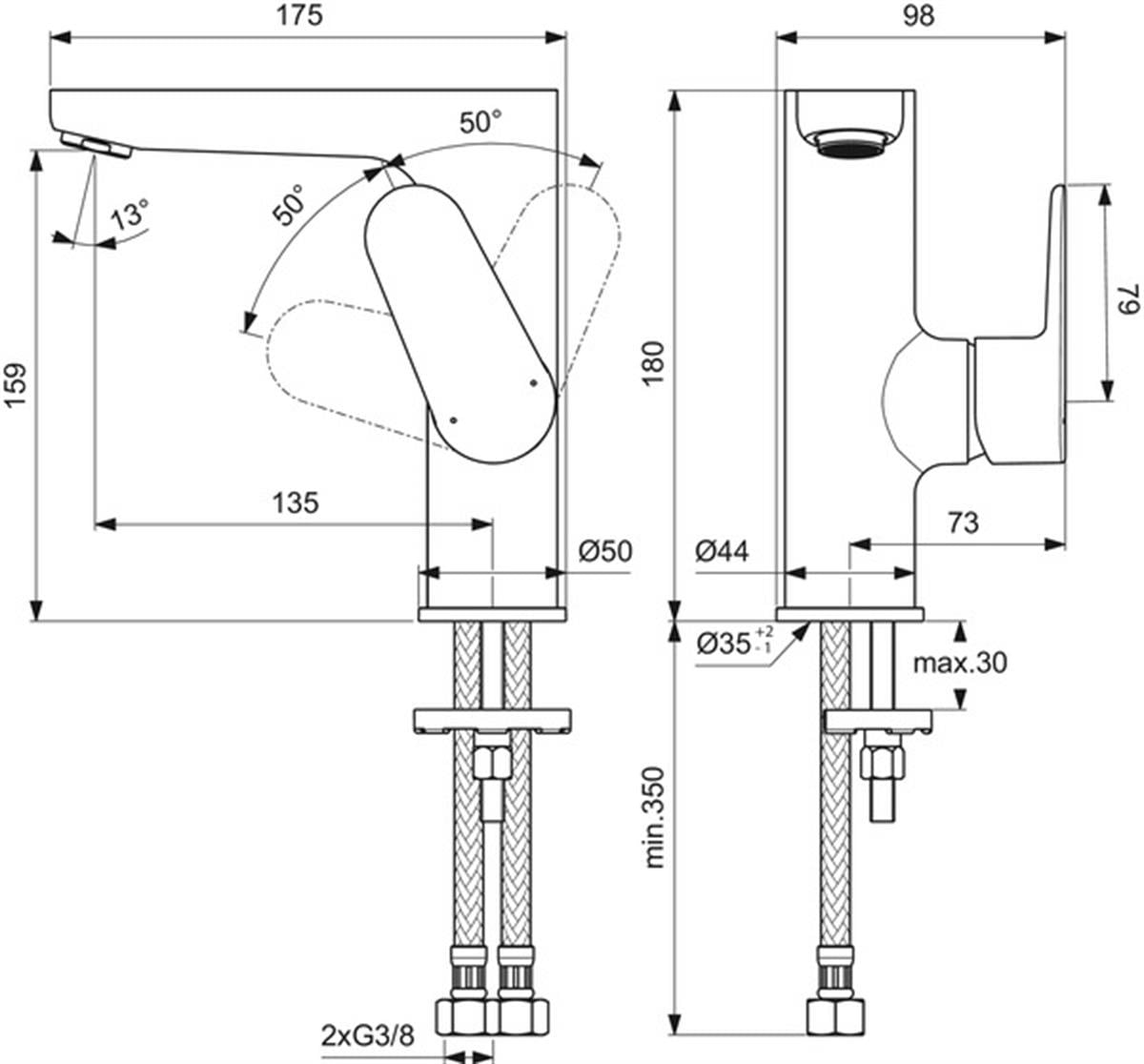 MARKA}Lavabo BataryasıBC555AACerafine O H155 Lavabo Bataryası Sifon Kumandasız Yüksek Gövde