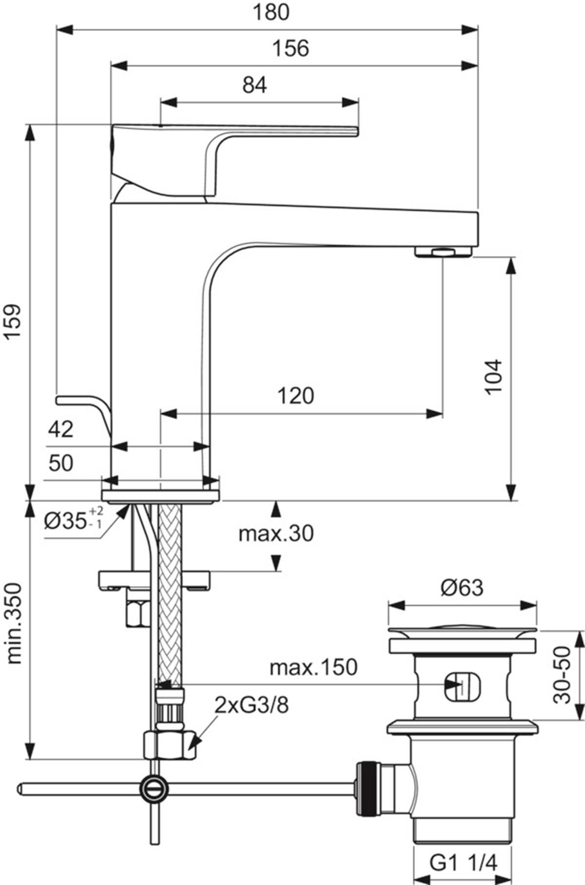 MARKA}Lavabo BataryasıBC686AACerafine D H105 Lavabo Bataryası 5L/dk Sifon Kumandalı