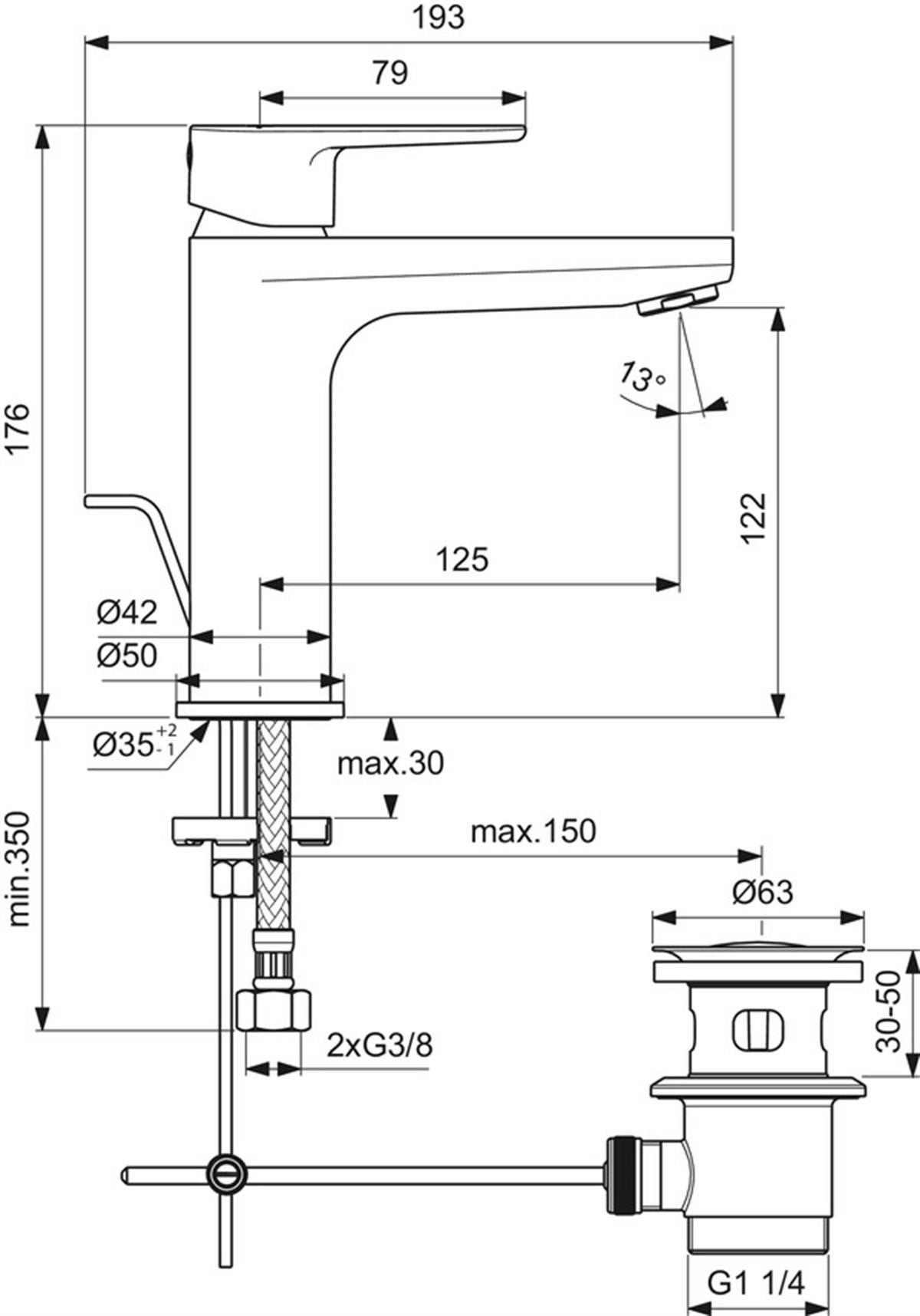 MARKA}Lavabo BataryasıBC699XGCerafine O H120 Lavabo Bataryası 5L/dk Mat Siyah Sifon Kumandalı