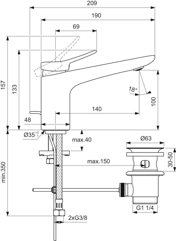 MARKA}Lavabo BataryasıBD456AAİdeal Standard Conca Grande Lavabo Bataryası-Chrome-Sifon Kumandalı