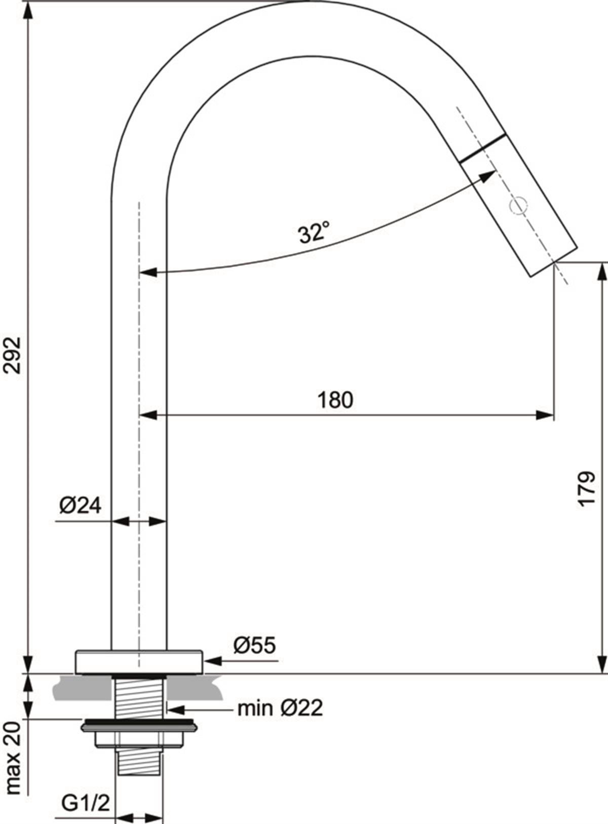 MARKA}Lavabo BataryasıF2844AAIdealStream Tek Su Girişli Girişli Lavabo Bataryası 180 mm