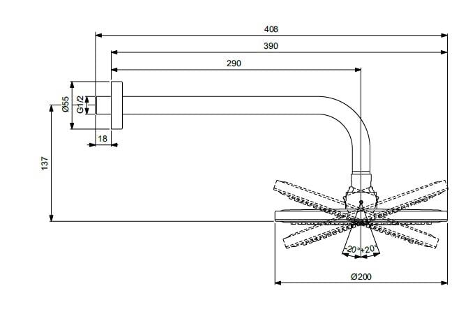 MARKA}Tepe DuşlarıBD647AAIdealrain Duvardan Tepe Duşu 200mm-Chrome- Kol Dahil