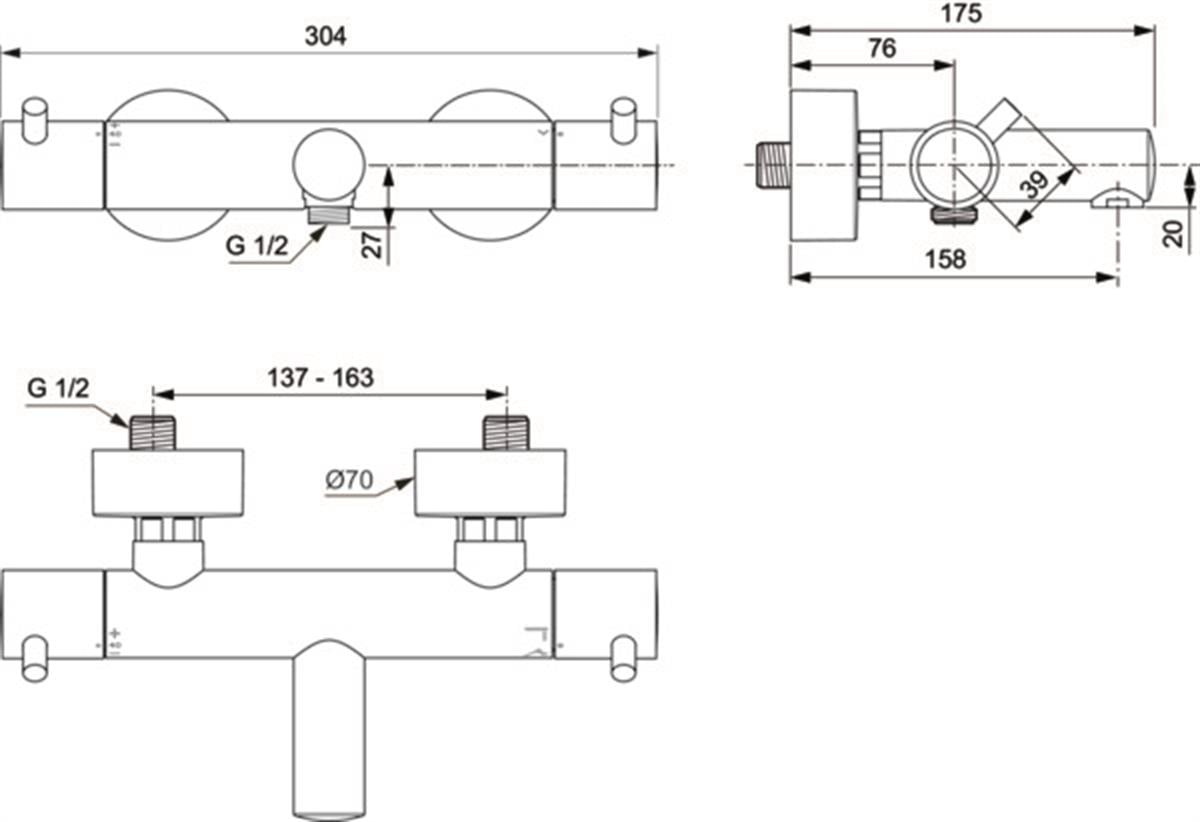 MARKA}Termostatik Banyo BataryasıA7588A5Ceratherm T125 Termostatik Banyo Bataryası Manyetik Gri