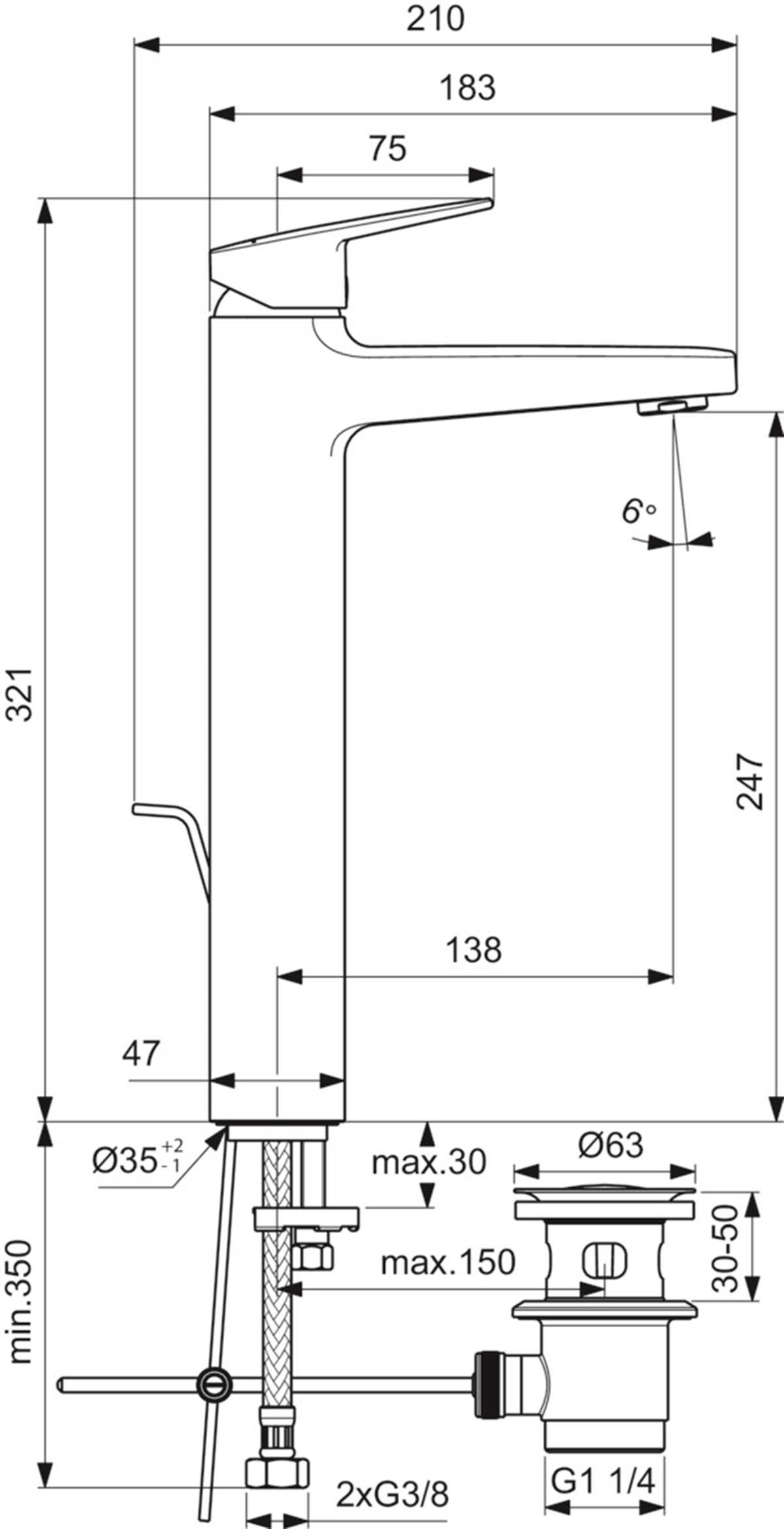 MARKA}Yüksek Lavabo BataryasıBD238AACeraplan Yüksek Lavabo Bataryası 5l/dk Sifon Kumandalı