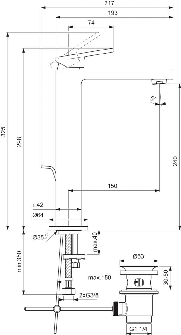 MARKA}Yüksek Lavabo BataryasıBD506AAİdeal Standard Extra Yüksek Lavabo Bataryası-Chrome-Sifon Kumandalı