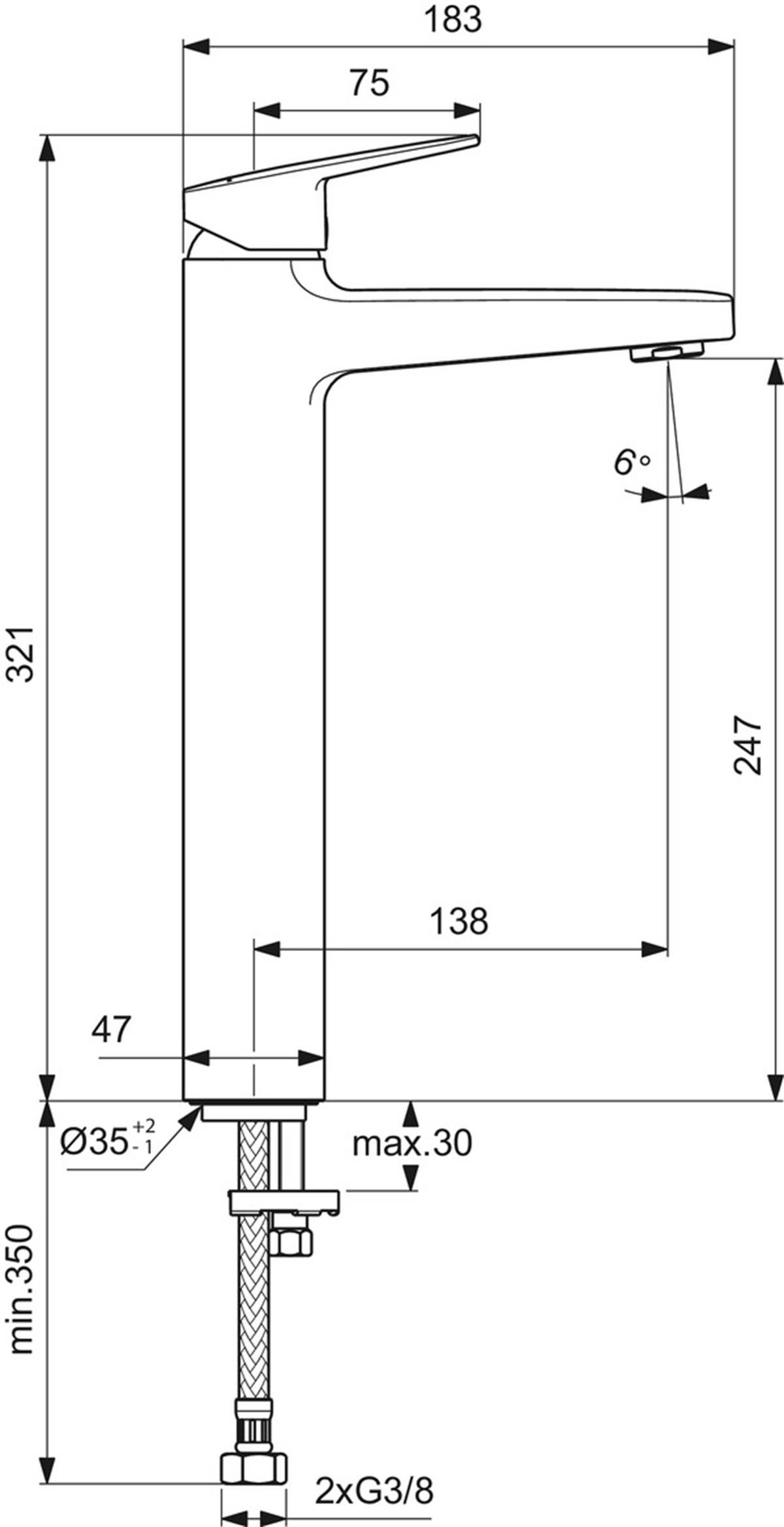 MARKA}Yüksek Lavabo BataryasıBD236XGCeraplan Yüksek Lavabo Bataryası 5l/dk Mat Siyah Sifon Kumandasız