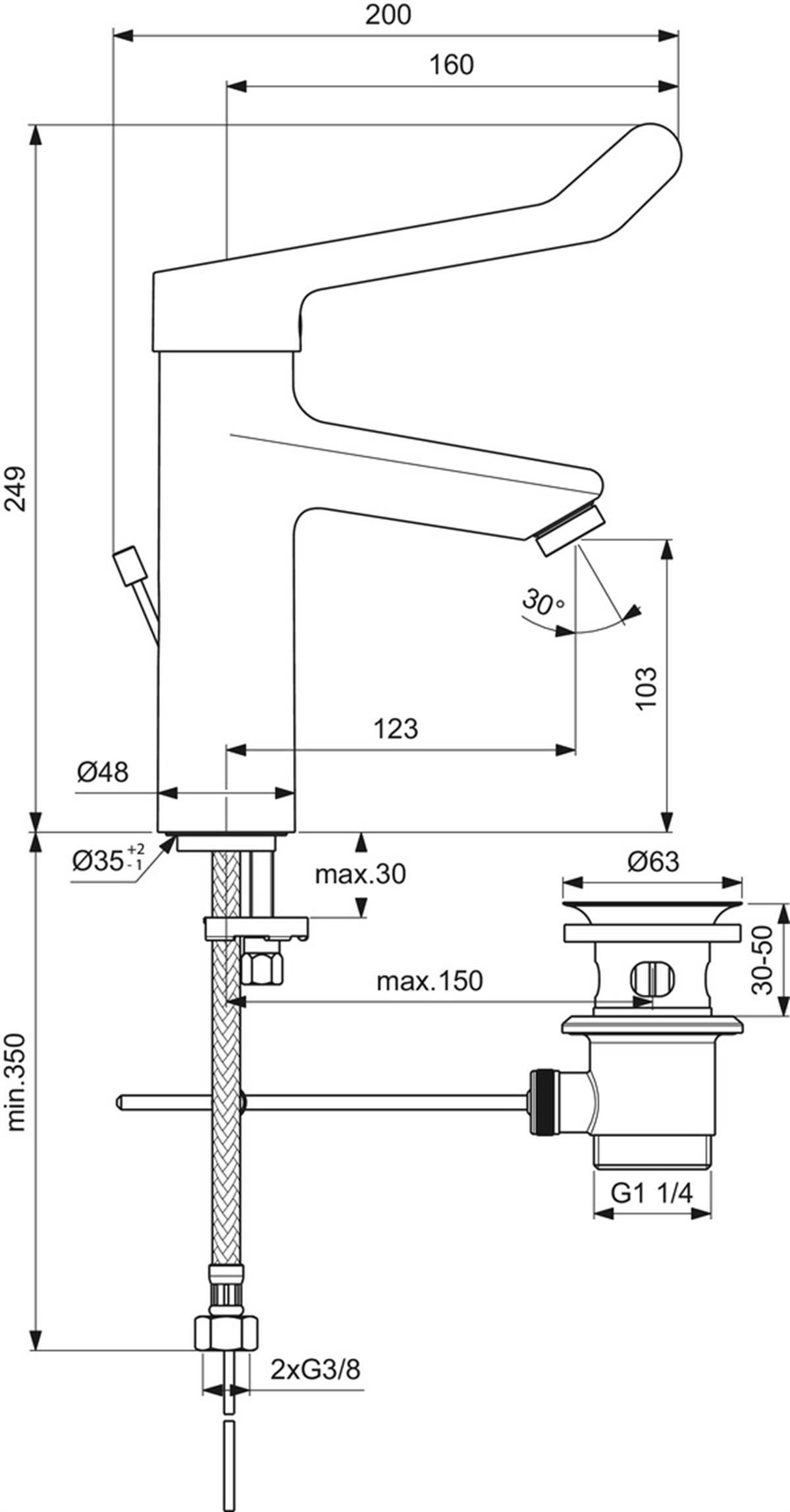 Lavabo BataryasıIdeal StandardBC105AAIdeal StandardCeraplus 2.0 Grande Lavabo Bataryası Sifon KumandalıCeraplus 2.0 Grande Lavabo Bataryası Sifon Kumandalı