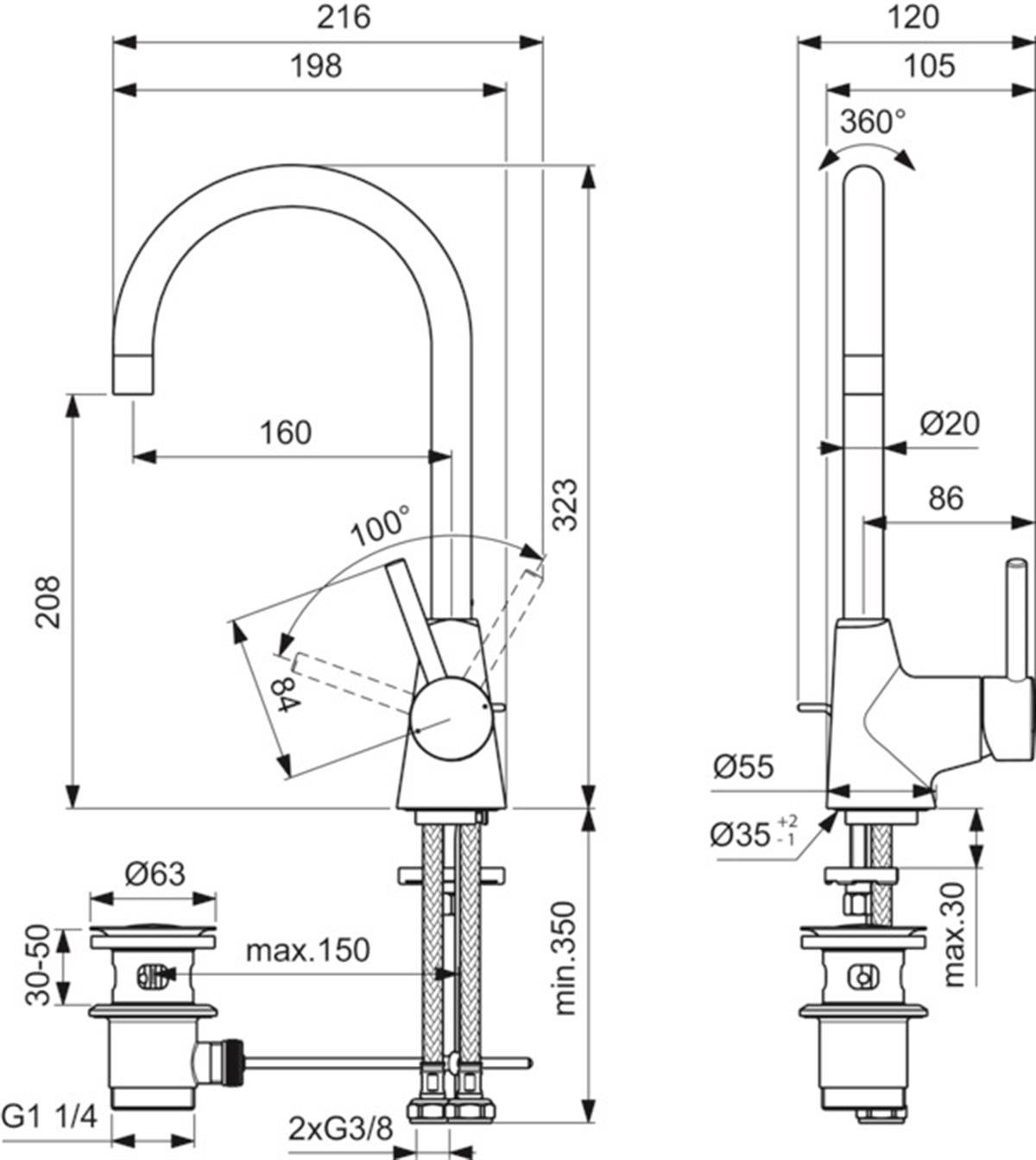 Lavabo BataryasıIdeal StandardBC195AAIdeal StandardCeraline Kuğu Lavabo Bataryası Sifon Kumandalı-5 L/dkCeraline Kuğu Lavabo Bataryası Sifon Kumandalı-5 L/dk