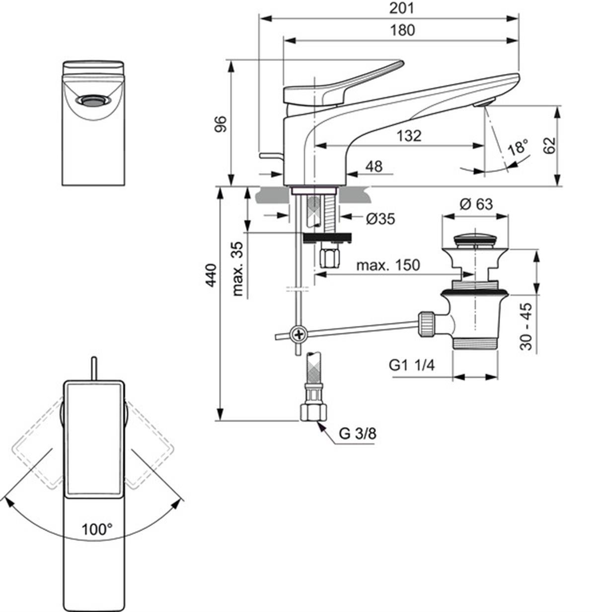 Lavabo BataryasıIdeal StandardBC753AAIdeal StandardIdeal Standard Conca Lavabo Bataryası 5l/dk Krom Sifon KumandalıIdeal Standard Conca Lavabo Bataryası 5l/dk Krom Sifon Kumandalı