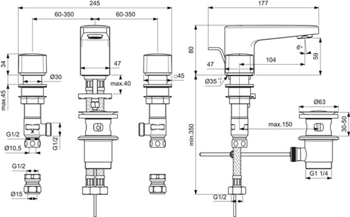 Tezgah Üstü Lavabo BataryasıIdeal StandardBD243AAIdeal StandardCeraplan 3 Delikli Lavabo Bataryası 5l/dk Krom Sifon KumandalıCeraplan 3 Delikli Lavabo Bataryası 5l/dk Krom Sifon Kumandalı