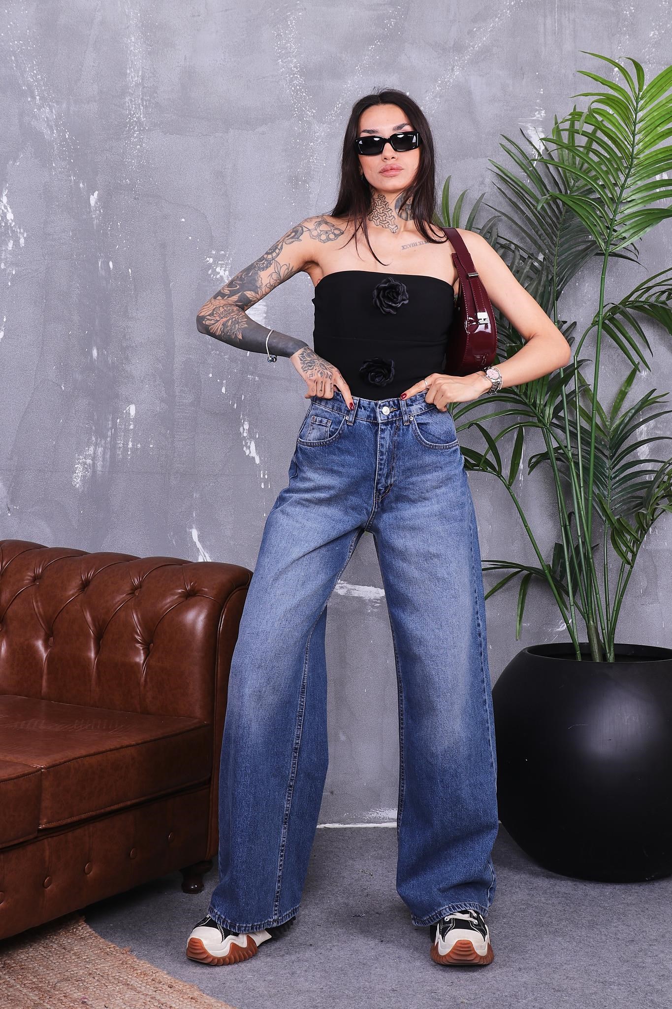 Baggy Kalıp Palozzo Jean Pantolon